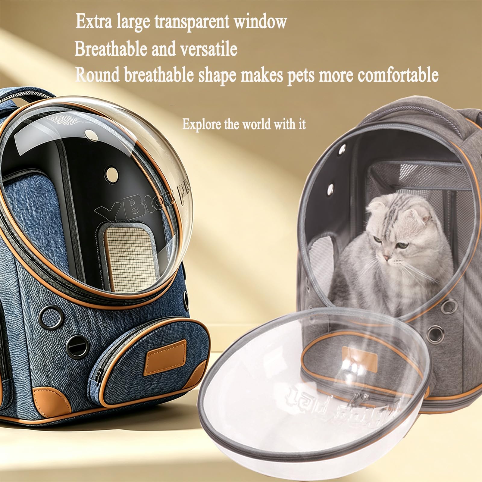 Groß Erweiterbar Katzenrucksack Hunderucksack, Tragbarer Reise-Rucksack fur Haustiere,Weltraumkapsel-Design, für Katzen und Hunde bis 8-10kg (rosa, Ohne Spurstange)