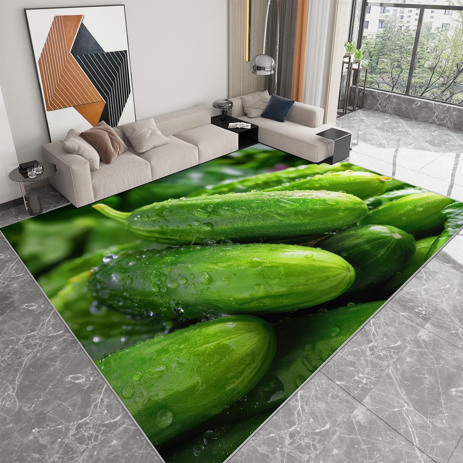 Générique Dywan z krótkim włosiem, można prać w pralce, kropelki wody, żywność warzywna, antypoślizgowa mata odporna na pleśń 80 x 150 cm, do salonu, sypialni, jadalni, biura, zielony