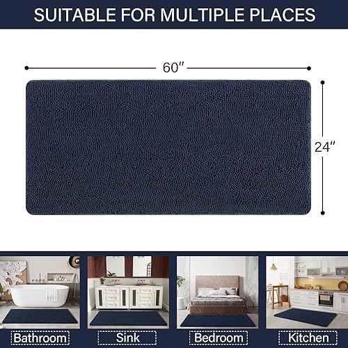 Miniatura 2 de LOCHAS - Tapete de baño peludo, lavable, antideslizante y absorbente, tapete para el baño y ducha, hecho de felpilla suave, 24 x 60 pulgadas, azul