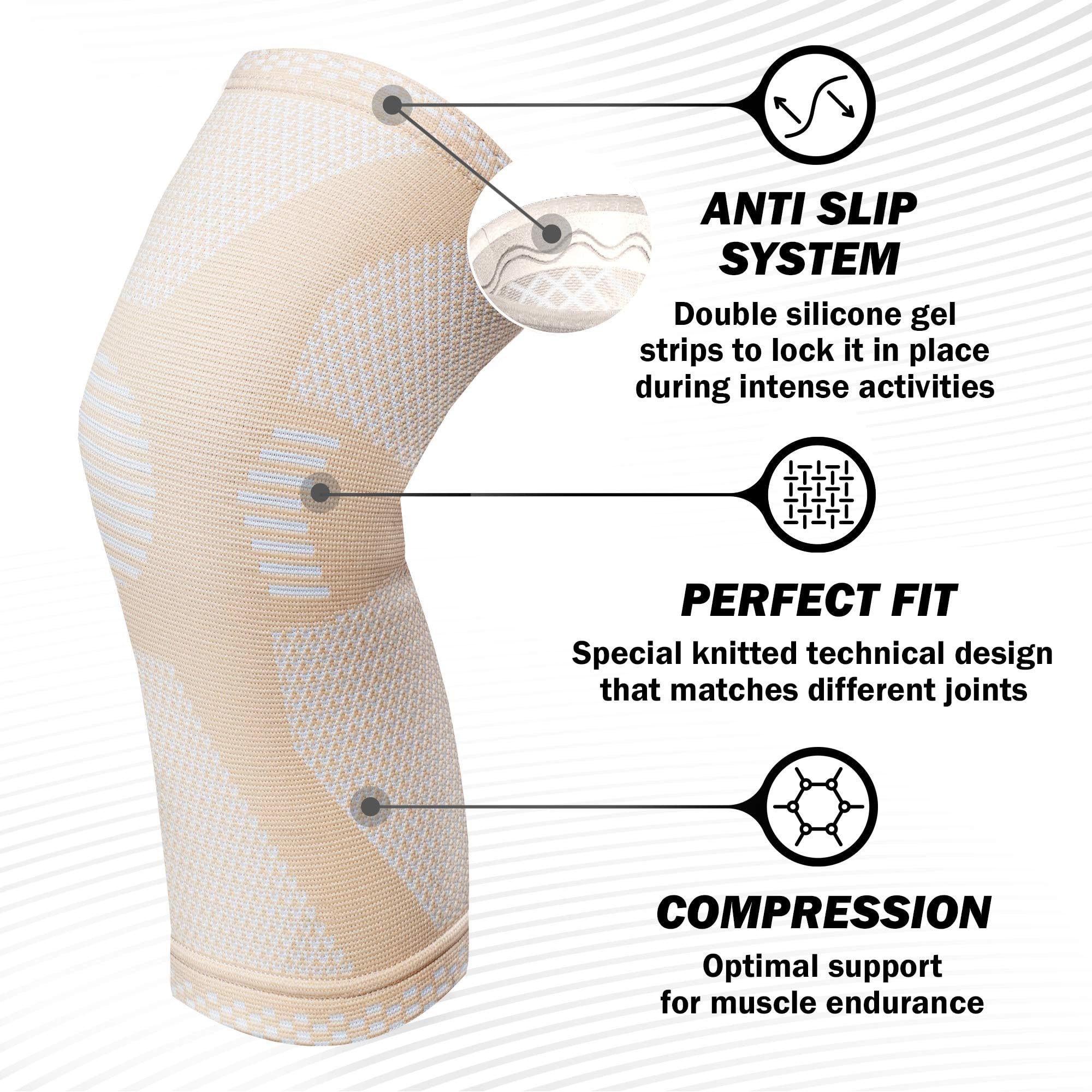 POWERLIX Supporto per Ginocchio da Uomo/Donna, Ginocchiera, Fascia a Compressione, Supporto per Artrite, Dolore alle Articolazioni, Lesioni dei Legamenti, Rottura del Menisco, Beige, L