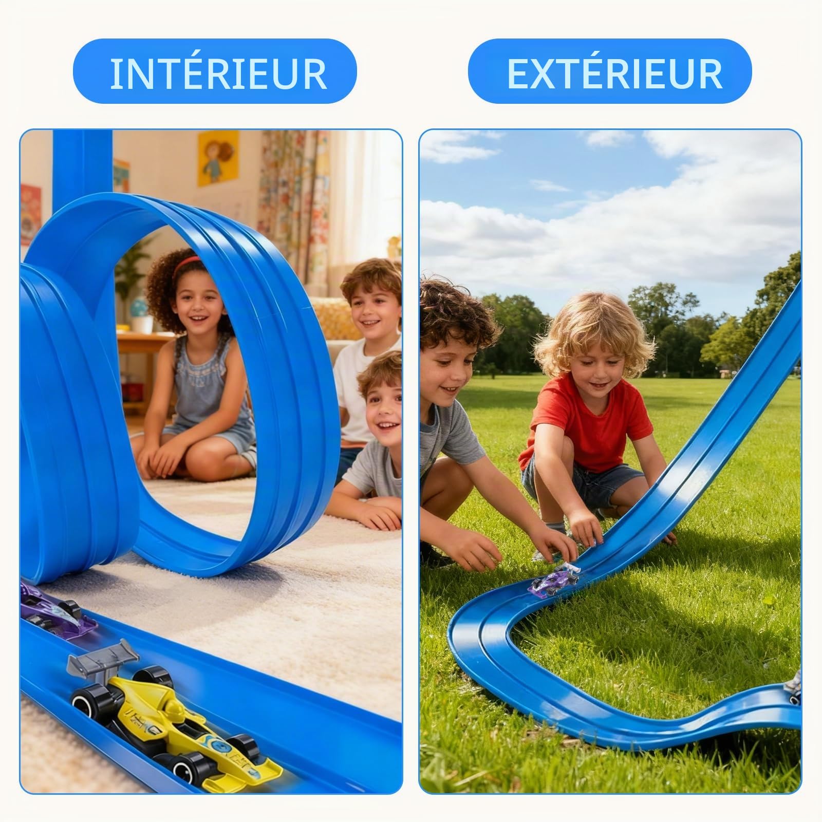 Circuit Voiture Enfant 5M, Jouet de Piste de Course Portable, Jeu de Course Automobile, Jouet de Voiture, Piste de Course Portable Double Voies pour Enfants de 3+ Ans