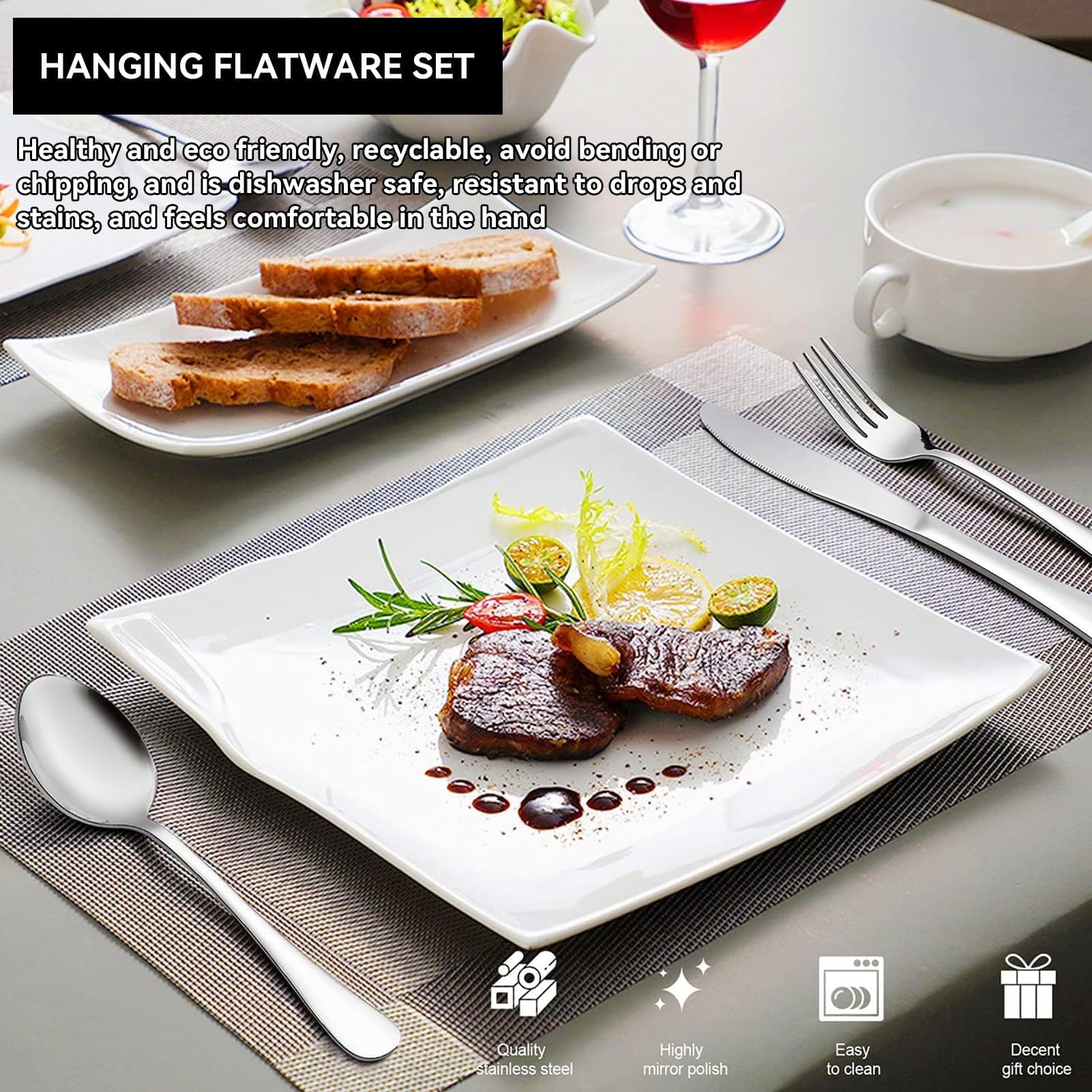 Set di posate lucidate a specchio, Set di posate da 24 pezzi con portautensili da appendere, incluso coltello forchetta cucchiaio con rack di stoccaggio