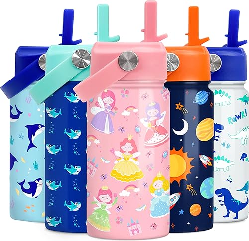 Princess - Botella de agua para niñas, botella de agua para niños con tapa con pajilla, botellas de agua aisladas de acero inoxidable de 12 onzas Princess - Botella de agua para niñas, botella de agua para niños con tapa con pajilla, botellas de agua aisladas de acero inoxidable de 12 onzas