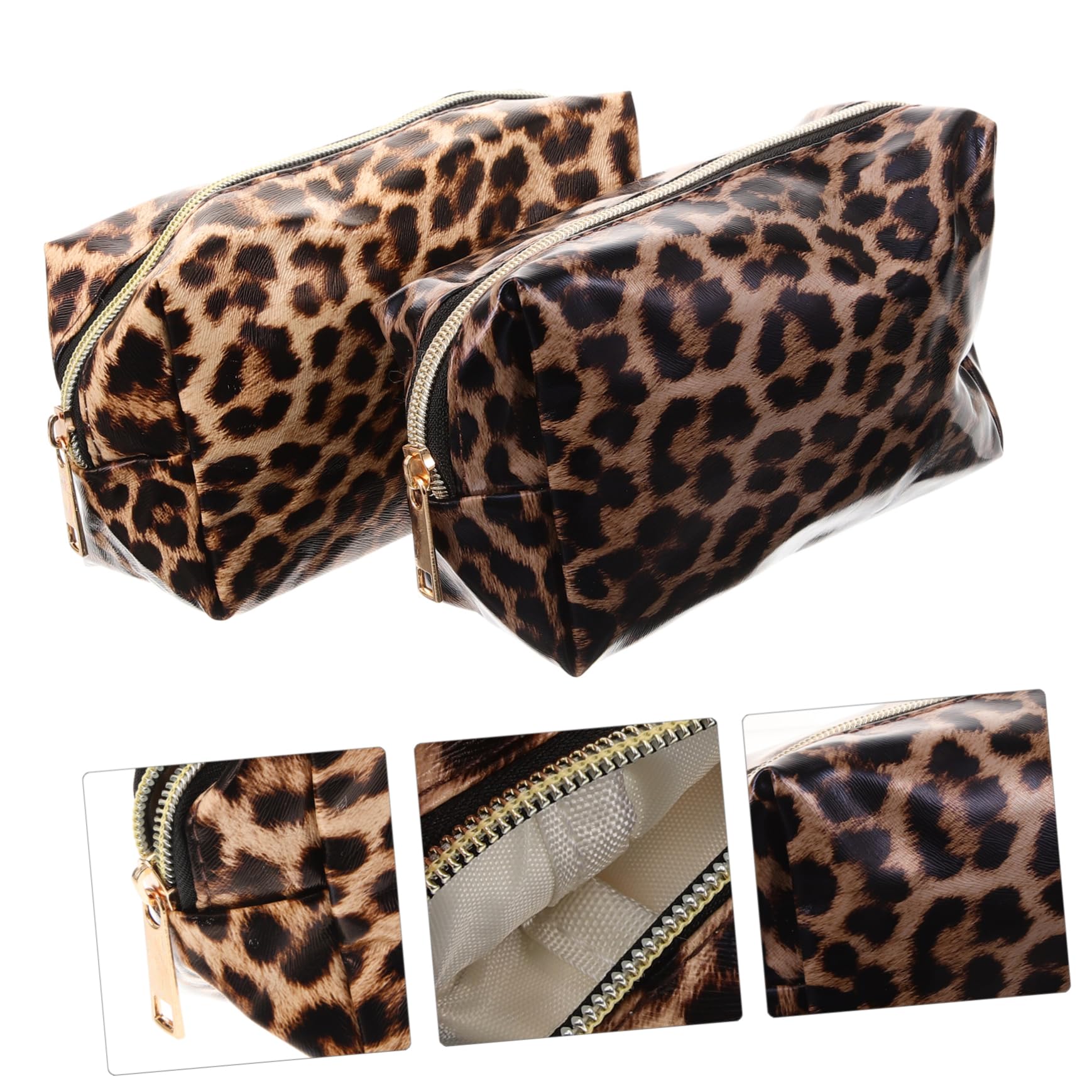 Healeved 6piezas Bolsa De Maquillaje Grande Leopard Pouch Neceser Cosmético Portátil De Capacidad para Cosméticos y Artículos De Aseo Diseño De Negro