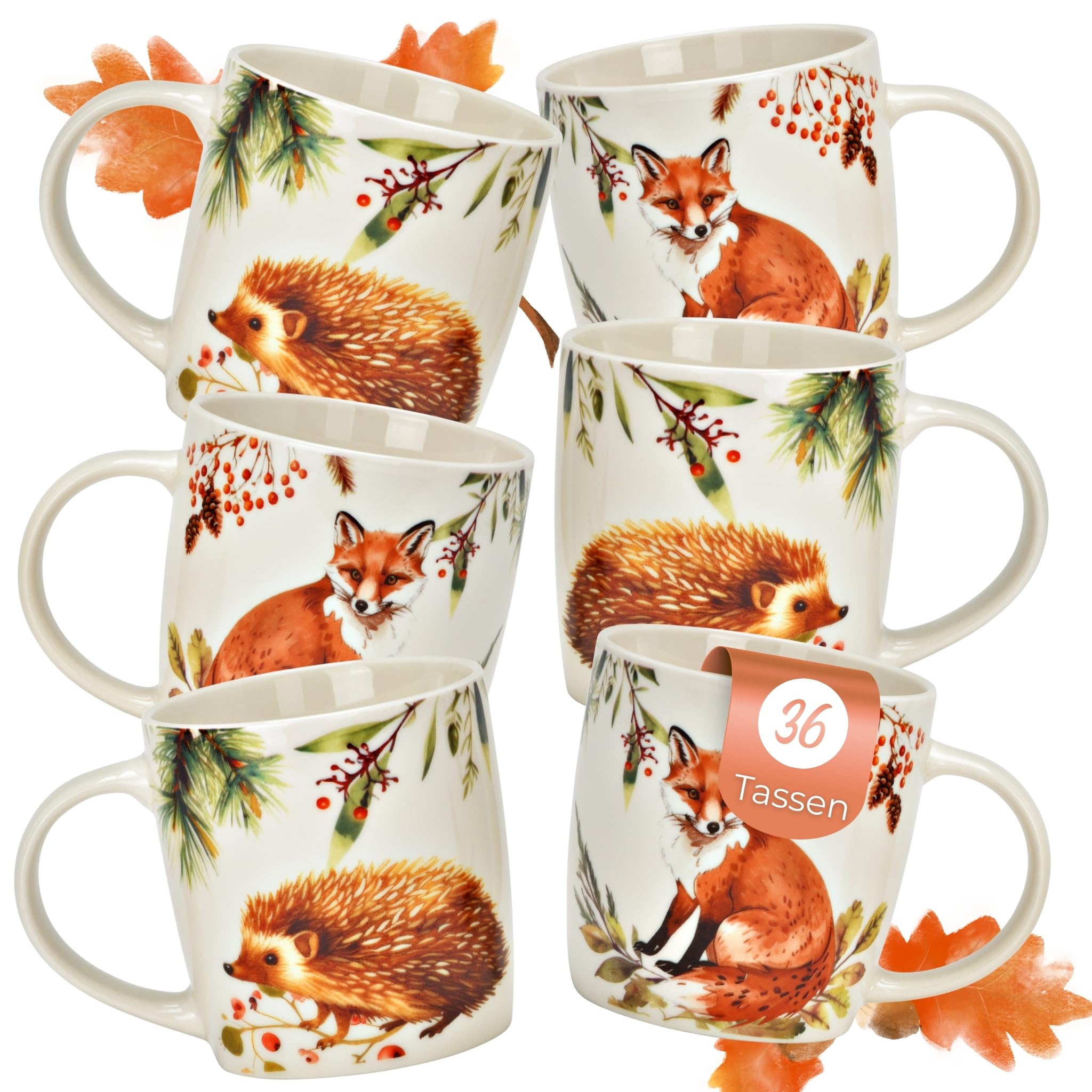 Juego de 36 tazas de café de porcelana de 350 ml, apta para lavavajillas y microondas