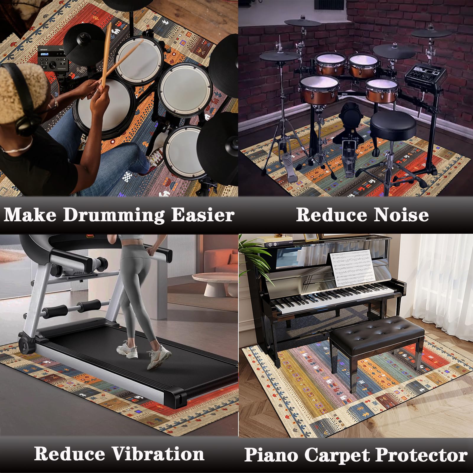 Tapis de Batterie Acoustique insonorisé, Tapis pour Tambour, Tapis pour Tambour antidérapant, Tapis pour Batterie electronique, 120 x 100 cm Tapis d'Instrument de Musique, Tapis Professionnel de Jazz