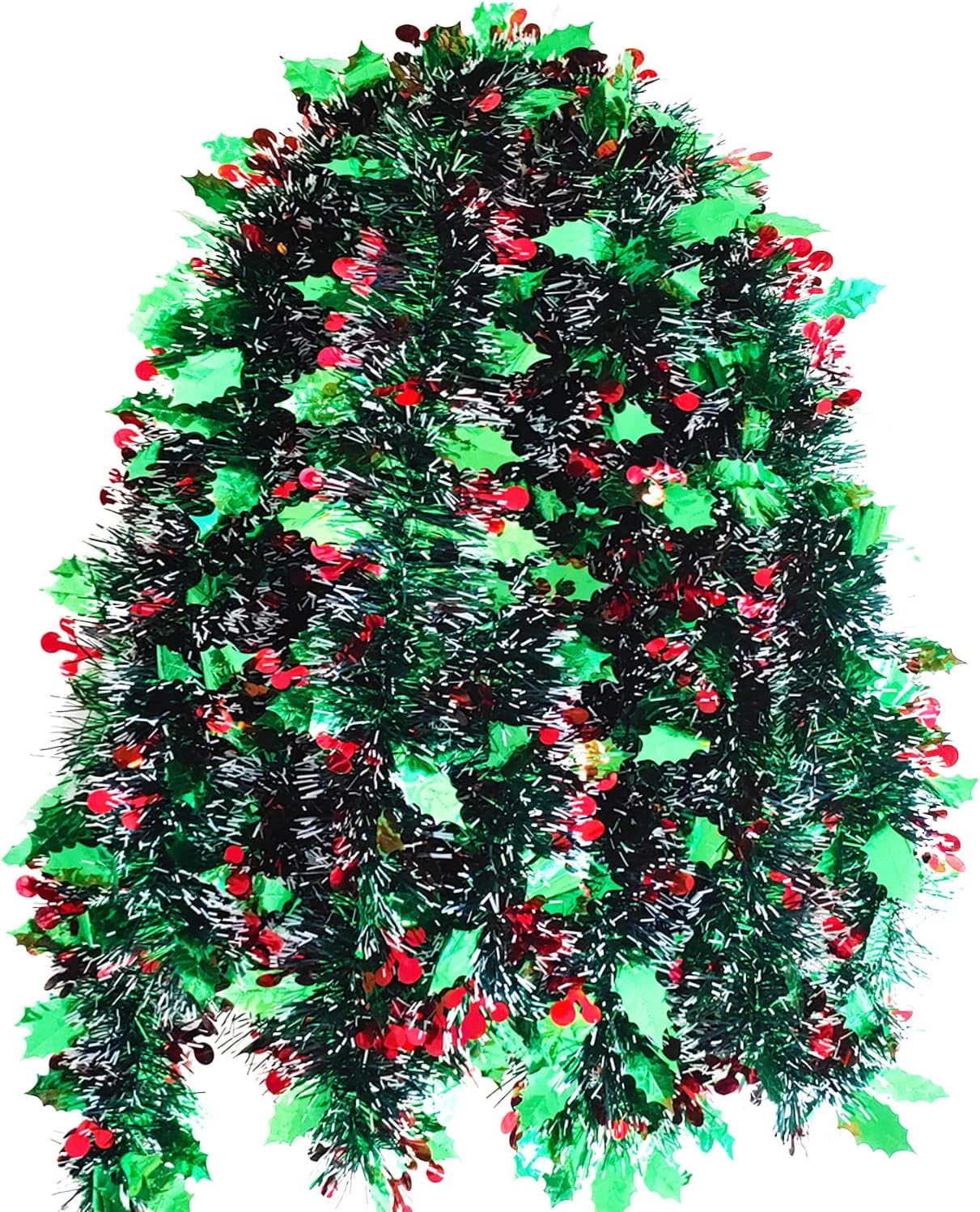 KKSTY Holly Berry Tinsel Garland 32.8ft Christmas Chunky Tinsel Green