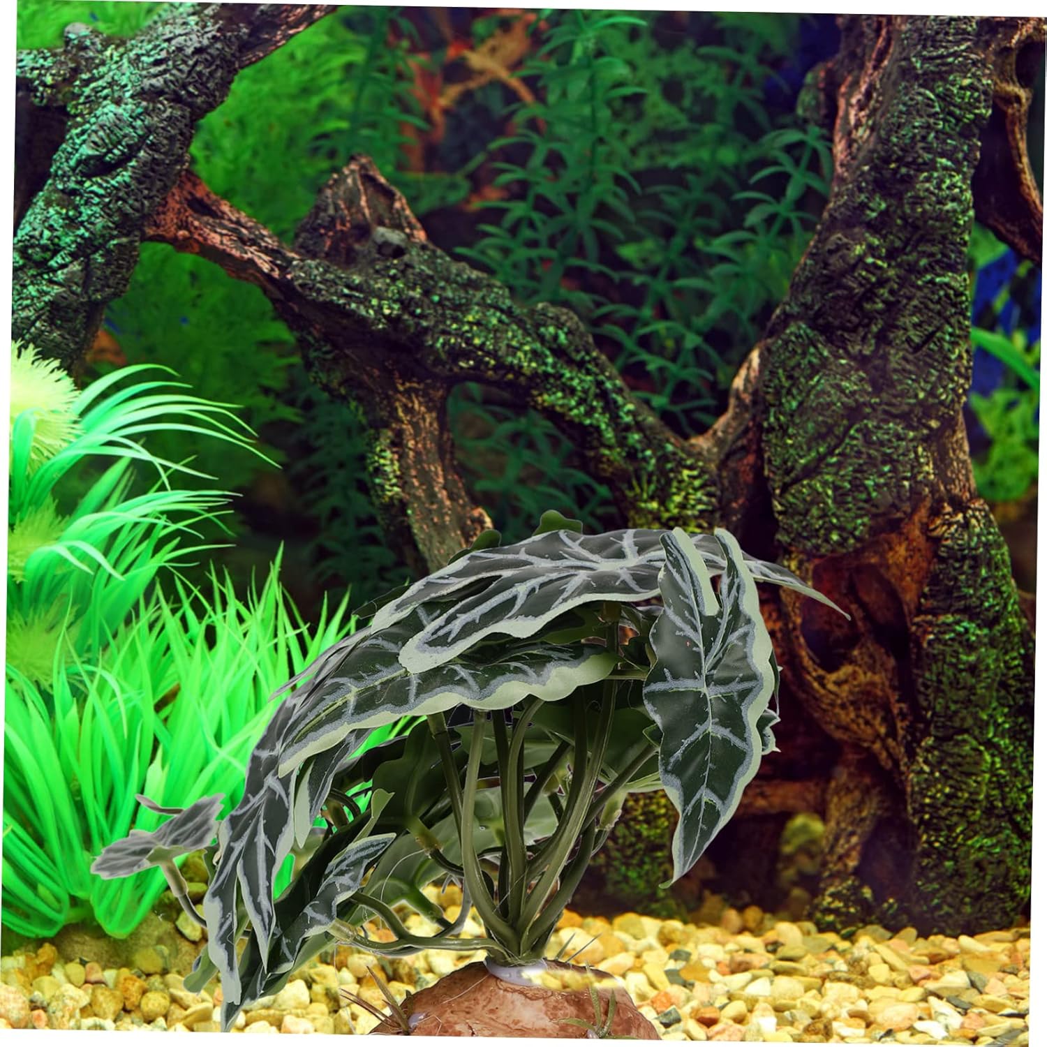 DOITOOL 4pcs Reptile Plant Decor Artificial Terrarium Plant for Reptile Tanks Natural-Looking Foliage for Habitats Aquariums and Home Decoration Pet Environment