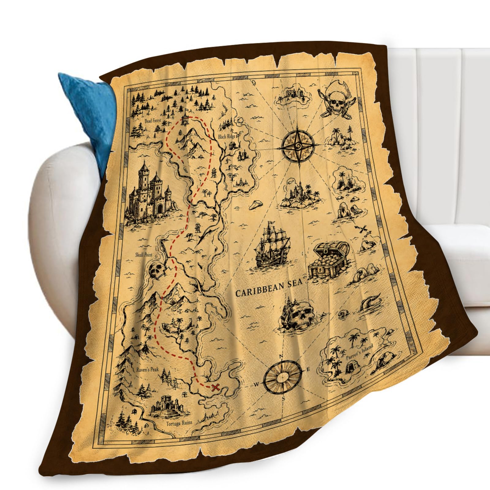 Mecowcm Nautical Treasure Map Throw Blanket Decor Gifts Stuff 40"x50"