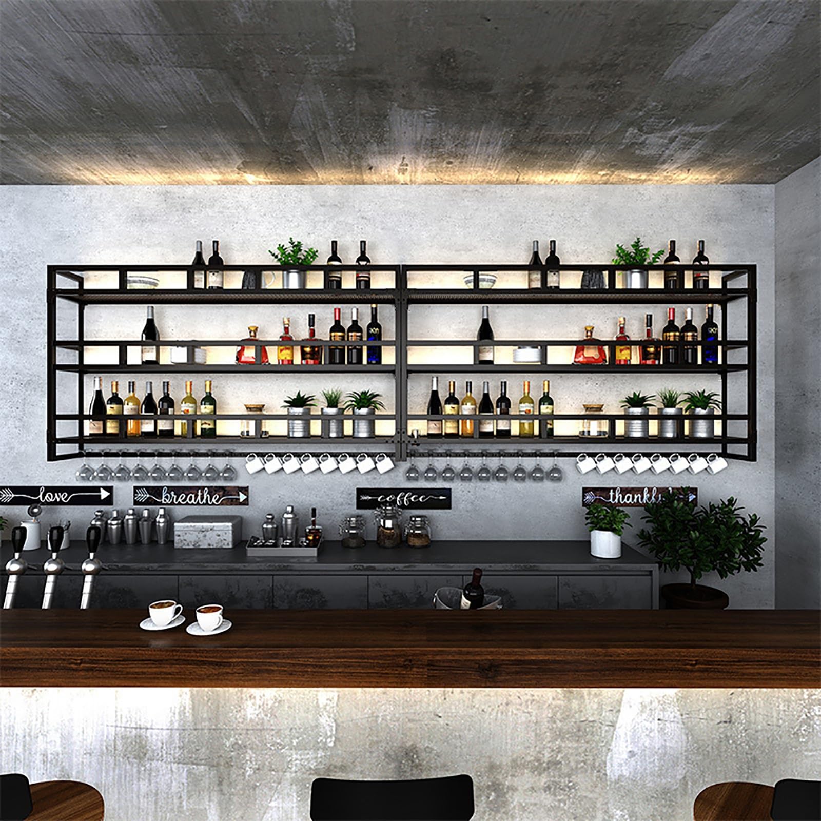 Botellero Vino Pared,Botelleros De Pared,Estantería De Botellas De Vino,Estante Para Vinos De Bar,Estantes De Exhibición De Vino La Barra,Soporte Colgante Para Copas De Vino,Wine Rack,Enfriador Vino (