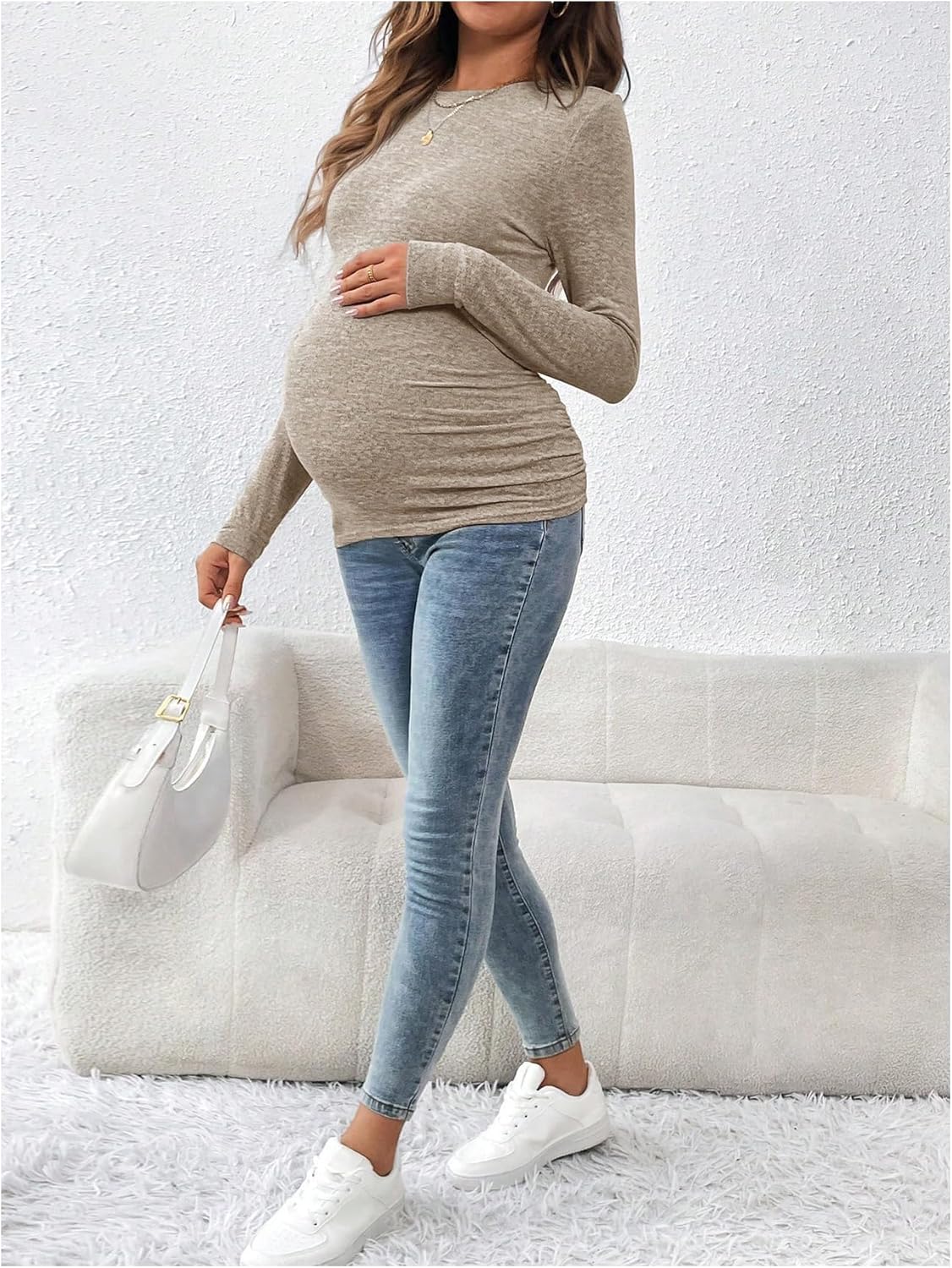 SOLY HUX Women's Maternity Shirts Long Sleeve Pregnancy Tops Crew Neck Casual Basic Tee - Image 5