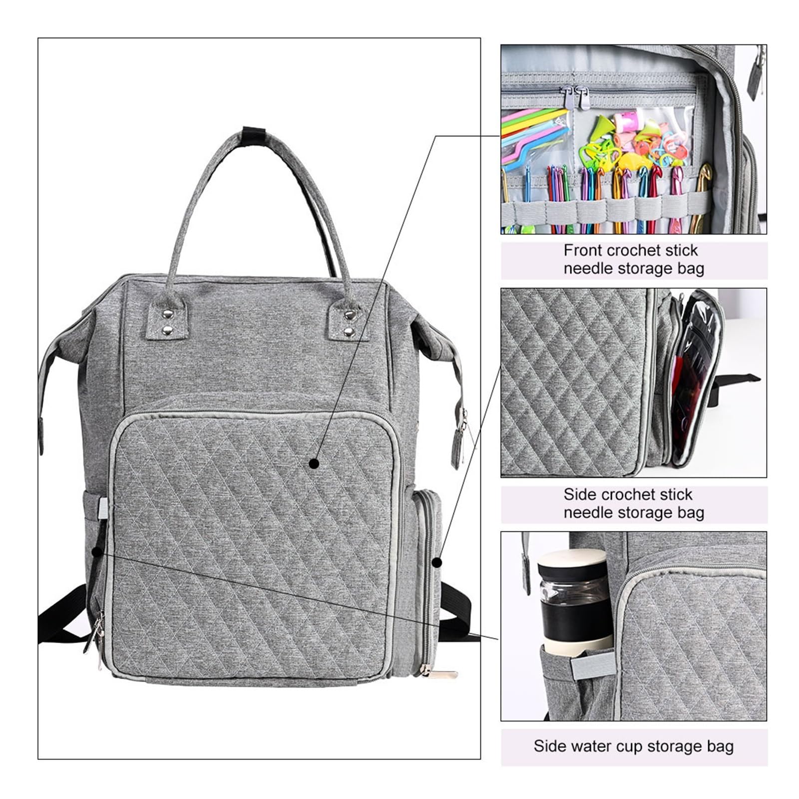 Handarbeitstasche Großer Häkel-Aufbewahrungsrucksack-Organizer, tragbare Stricktaschen und Tragetaschen, Organizer, Garn-Aufbewahrungsrucksack for Stricken als Geschenk(Gray Color)