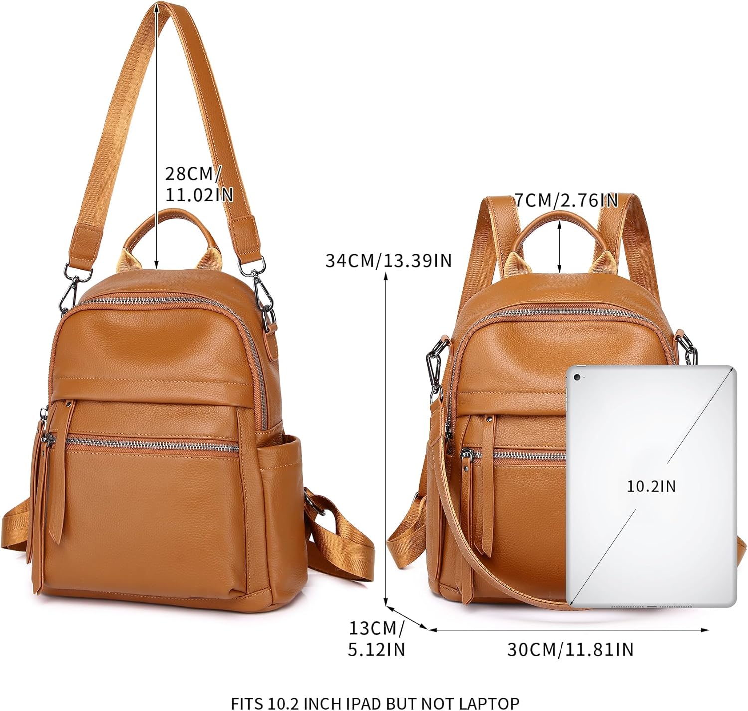 Genuine Leather Backpack Purse For Women Orange Brown Real Soft Leather Convertible Ladies Daypack Shoulder Bag - Image 5