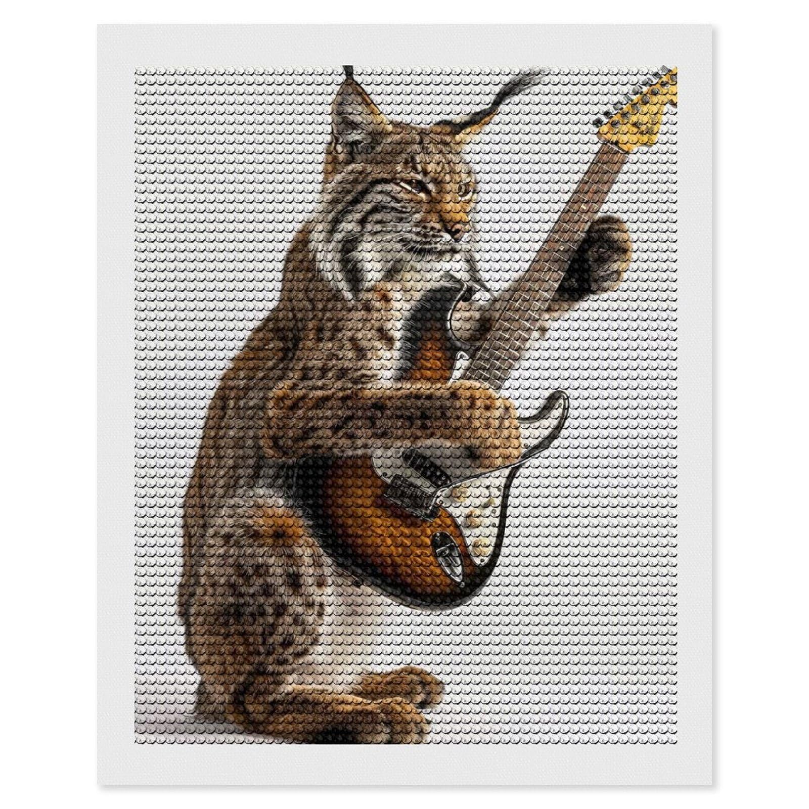 Junmoney Lynx Guitar DIY Diamond Art Canvas Kit 16"x20", Adhesive Canvas, Easy to Enjoy, Farmhouse Decor, Festive Craft Gift
