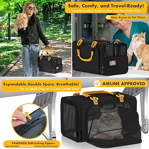 Vista 19 de PAWZIDEA Transportador de mascotas expandible aprobado por aerolíneas, transportador de perros pequeños de 18 x 11 x 11 pulgadas, transportador