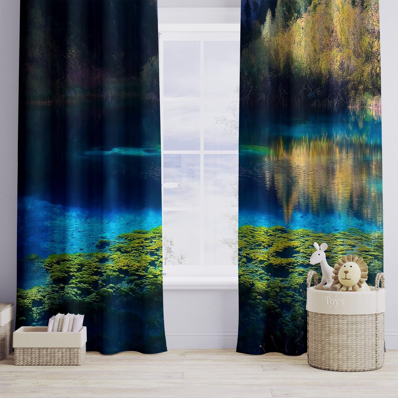 Zasłona zaciemniająca Pejzaże Chin do Jiuzhaigou dł. 140 x wys. 180 cm zasłony zaciemniające zestaw 2 sztuk, zasłony termoizolacyjne i dźwiękowe, zasłony okienne sypialnia dom salon wnętrza