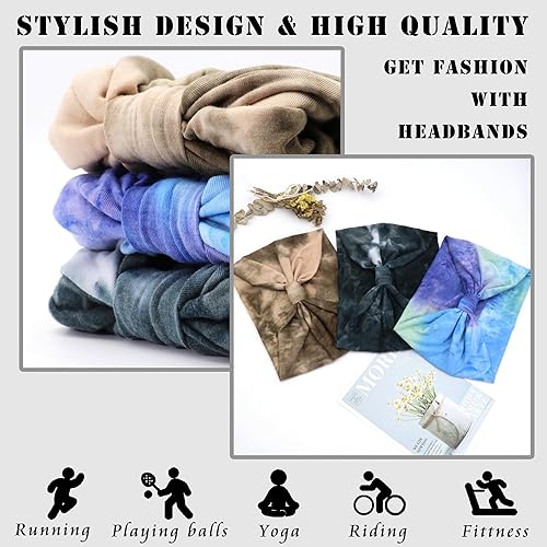 Miniatura 4 de FULZTEY Diademas bohemias para mujer, bandas anchas para la cabeza, teñido anudado, elásticas, para yoga, entrenamiento, sudor, bandanas anudadas,