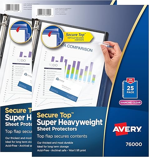 Avery Diamond Clear 86009 - Protectores de hojas superiores, superpesados, paquete de 2, protectores de 50 páginas