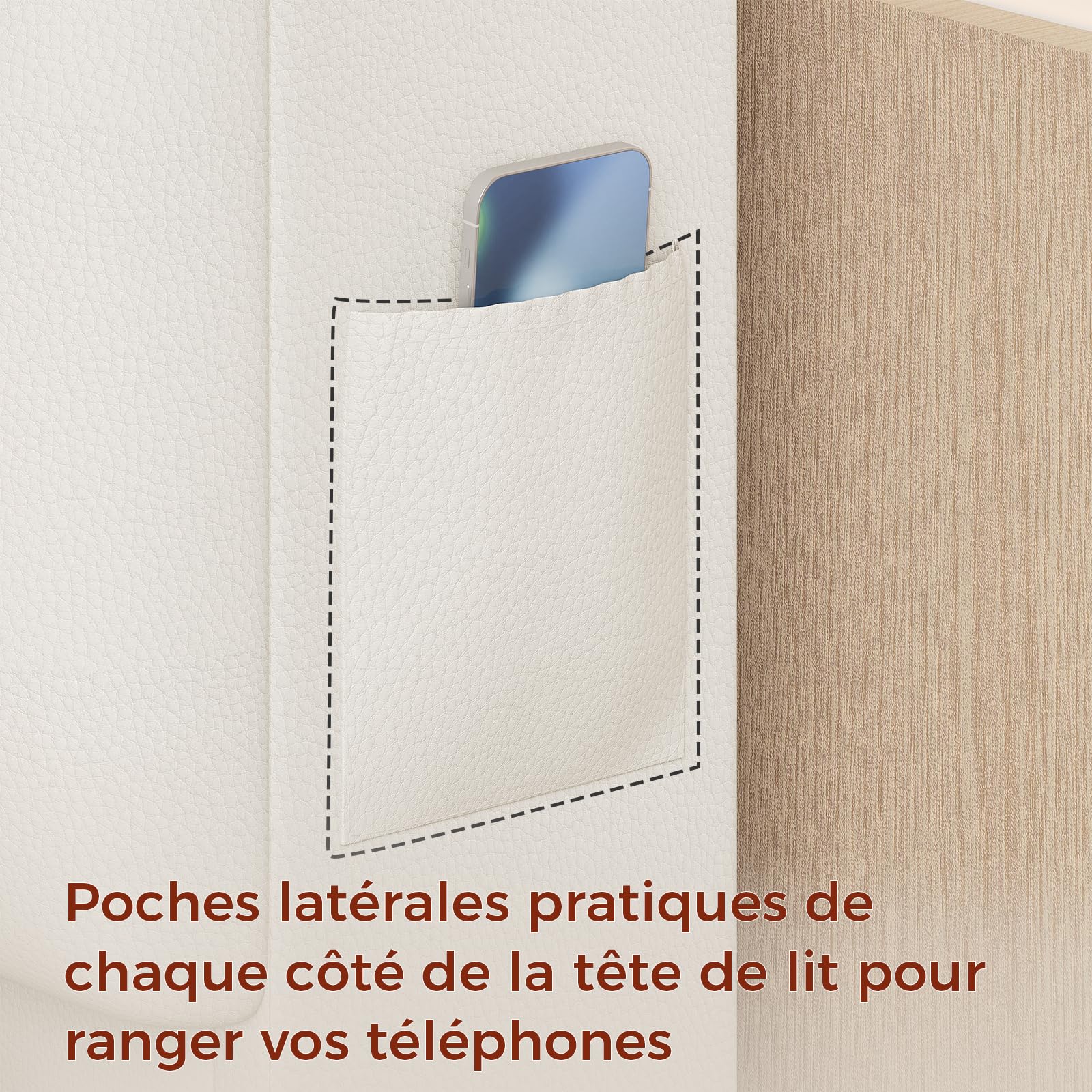 KIMENICH Lit 140 x 190, Lits Double avec LED et Multiprise, Cadre de Lit en Métal avec 4 Tiroirs, Tête de Lits en Bois Capitonnée avec 7 Compartiments, Lits 140 x 190 avec Sommier et Rangement, Blanc