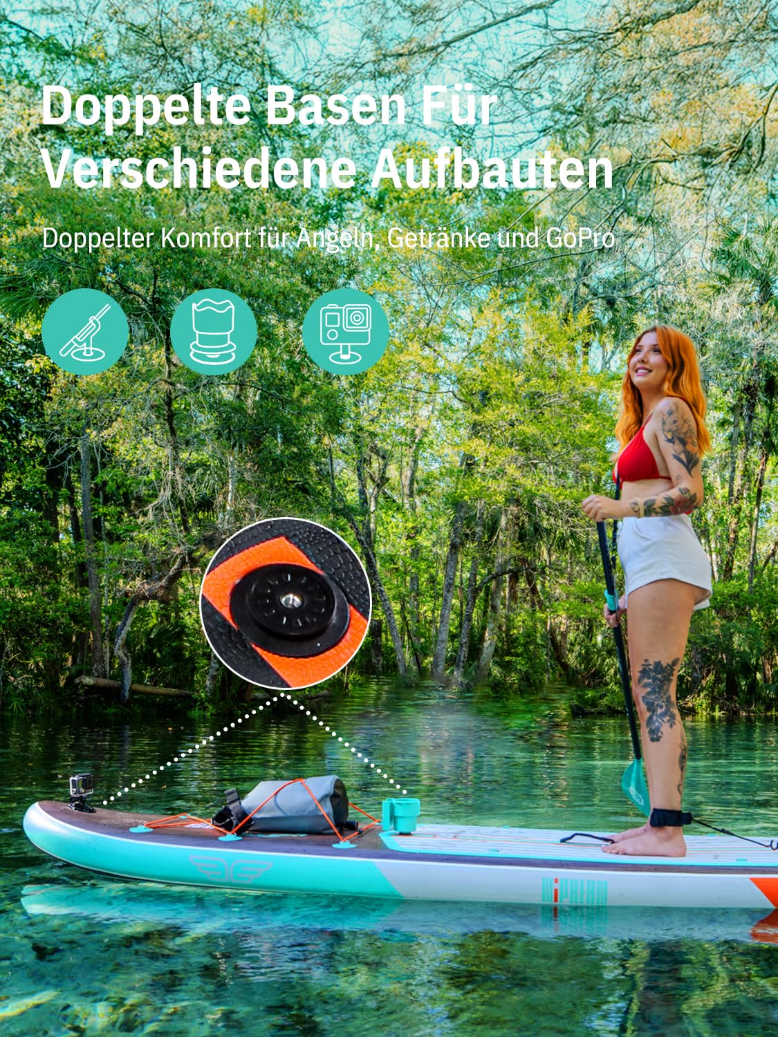 Niphean (Extra Groß) Stand Up Paddling Board, SUP für 2+1 Personen/Familien, SUP Board mit (Anfängergeeignet) StabilTrac Finne, Wasserdichte Handyhülle, Stand Up Paddle Board for Adults, Geschenkideen