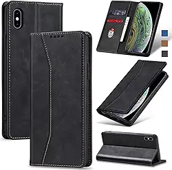 Jasonyu Flip Carteira Capa para iPhone X/XS,Capinha Folio Magnética de Couro com Suporte para Cartão,Suporte para Chute - Protetora Durável de TPU à Prova de Choque para Telefone,Preto