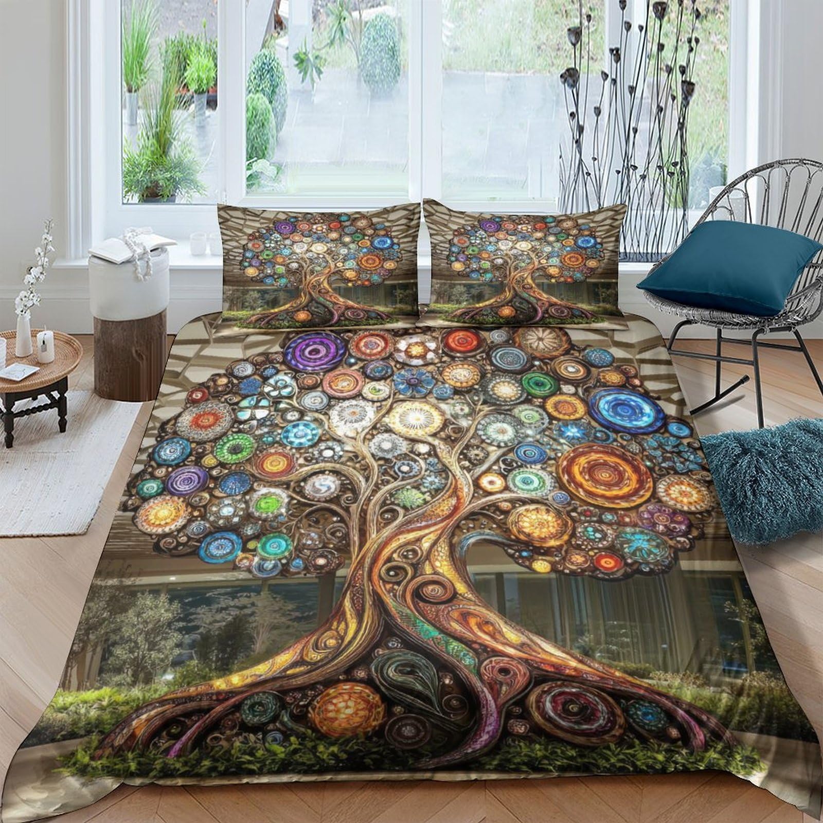 Ctjqhvkz Style-6 3D Printed Tree Of Life Fitted Sheet Microfiber Soft Boho Mandala Bed Cover For Bedroom Guest Room Decor Mattress Protection Single（135X200cm）