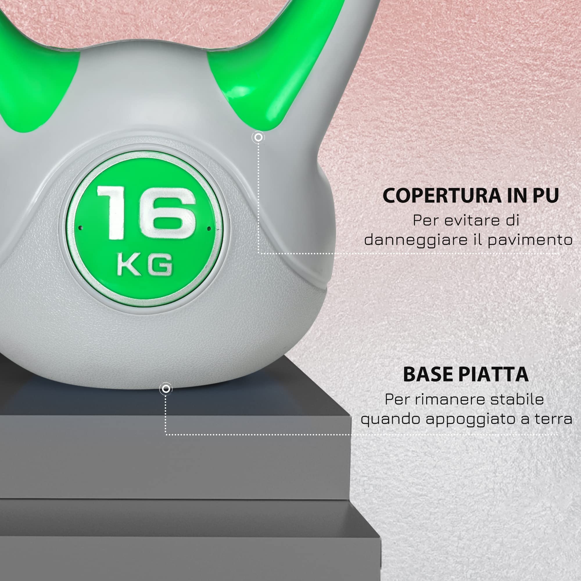 SPORTNOW Kettlebell in PU e Sabbia con Base Piatta e Impugnatura pratica per Stacchi, Squat e Sollevamenti