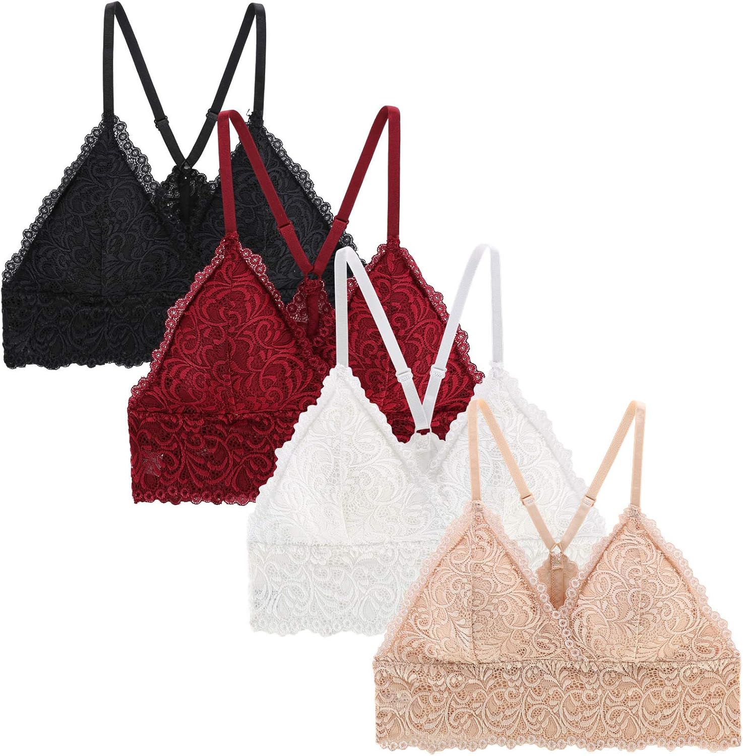 Peachat Lace Bralettes for Women X Back Wrap V Neck Triangle Bralette Floral Lace Bra Adjustable