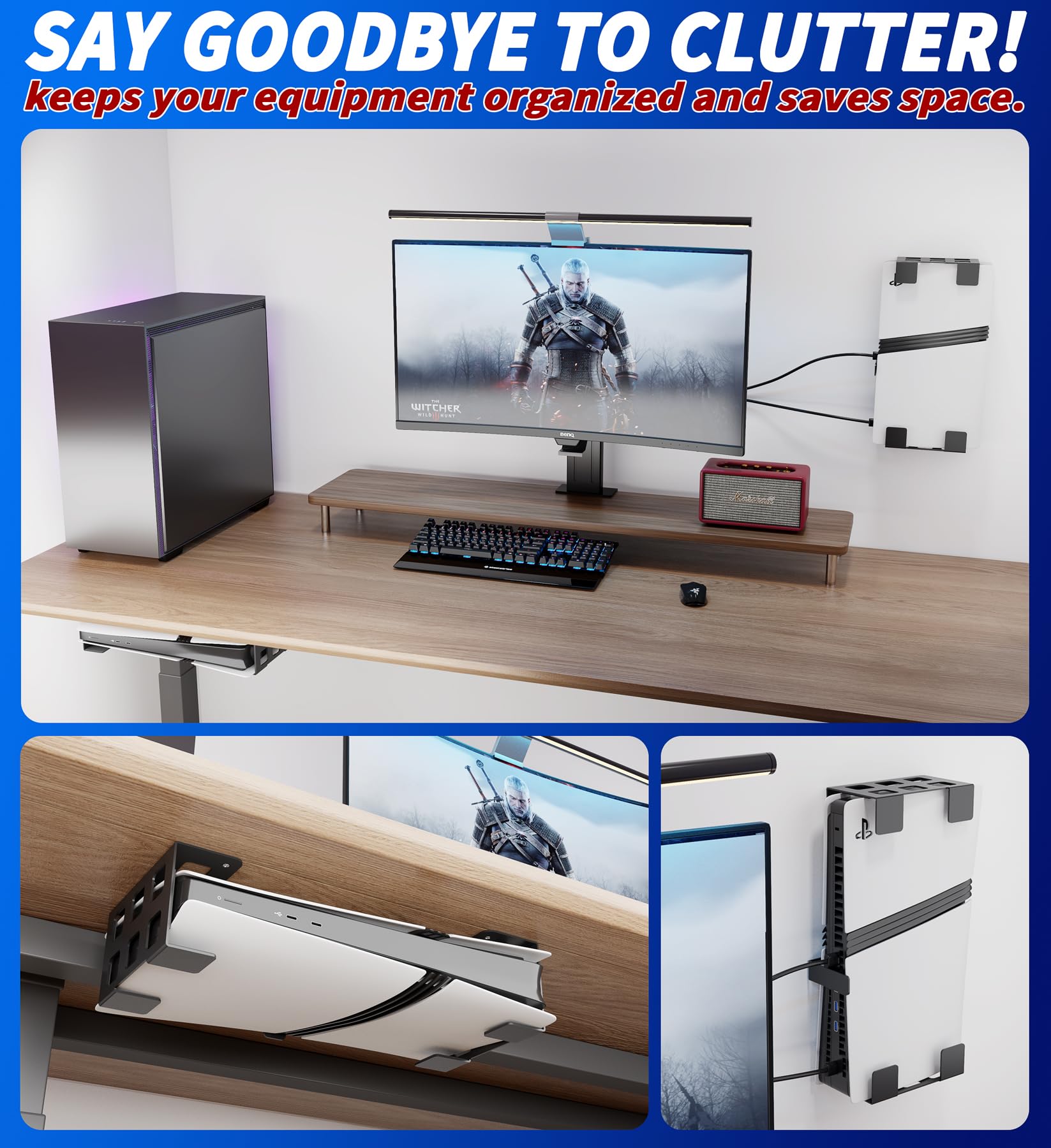 sciuU Supporto Orizzontale Sotto Scrivania/Supporto Parete Verticale compatibile con PS5 Pro Digital, PS5 Slim Digital, Xbox Series S, Xbox One – Porta Console da Muro/Tavolo in Acciaio Inox