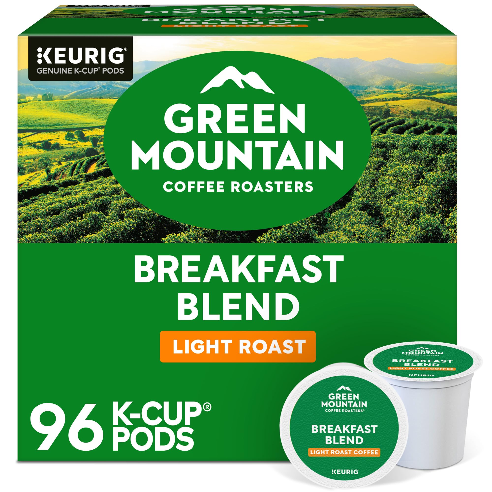 Green Mountain Coffee Roasters Breakfast Blend, Single-Serve Keurig K-Cup Pods, Light Roast Coffee, 96 Count
