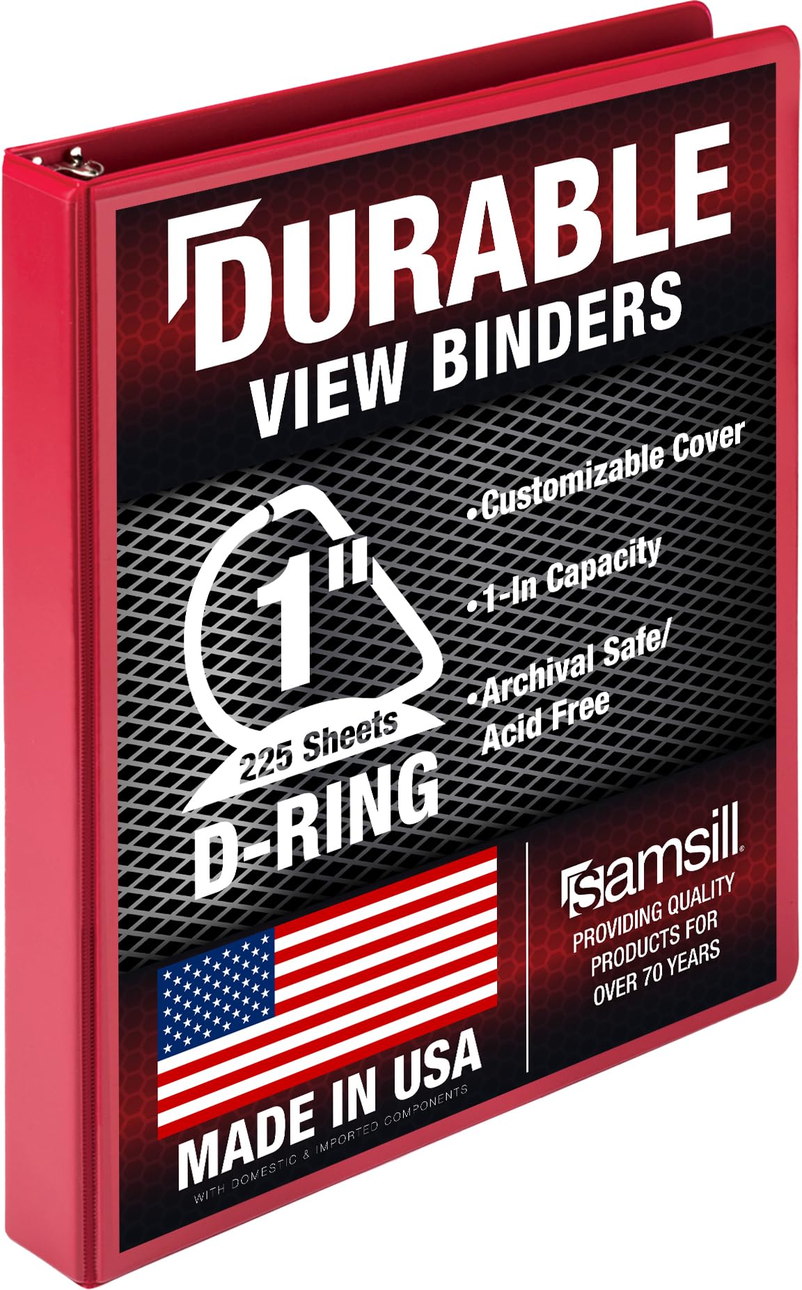 Samsill Durable 1 Inch D Ring Binder, Red, 1-Pack | Springback Binder for Students & Office - main product image
