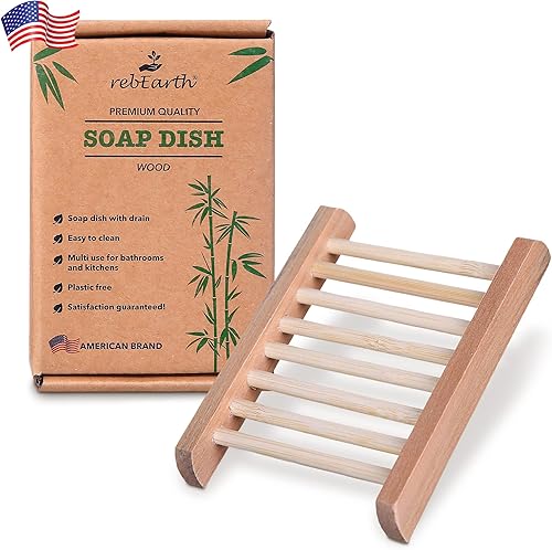 rebEarth Soporte de barra de jabón de madera hecho a mano elegante bandeja cuadrada | Autodrenante | Mantén el jabón seco | Suministros de
