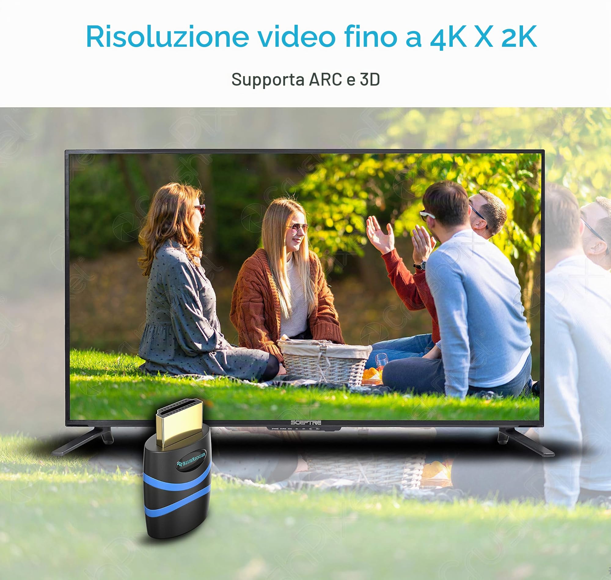 BlueRigger Adattatore 4K HDMI CEC Less (UHD, ARC, 1080p, Ethernet), maschio a femmina, blocco HDMI CEC, compatibile con HDTV, TV Stick, Chromecast, Nintendo Switch, Xbox, PS3, laptop, PC, console di