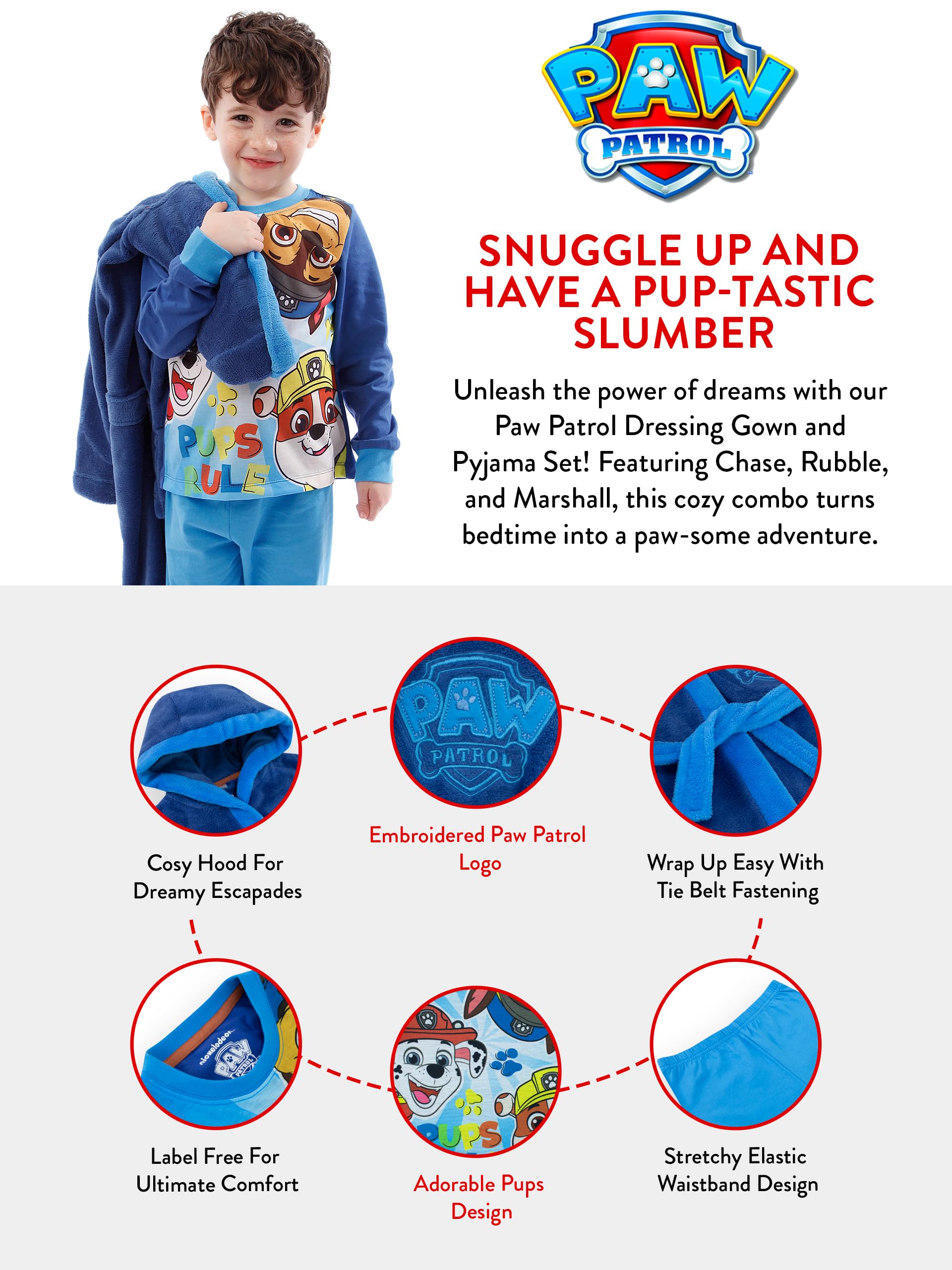 Paw Patrol Set De Bata Y Pijama Marshall, Rubble, Chase Pijama Y Batas De Niño | Pijamas Niño
