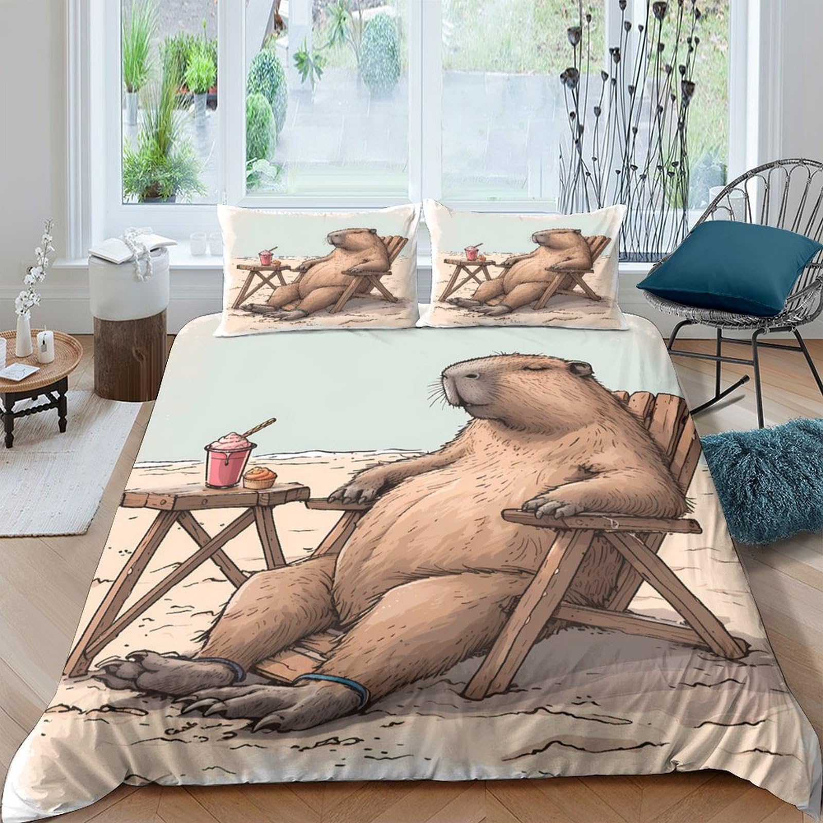 Ctjqhvkz Style-2 3D Printed Relaxed Capybara Fitted Sheet Microfiber Soft Animal Art Bed Cover For Bedroom Dorm Easy Care Single（135X200cm）
