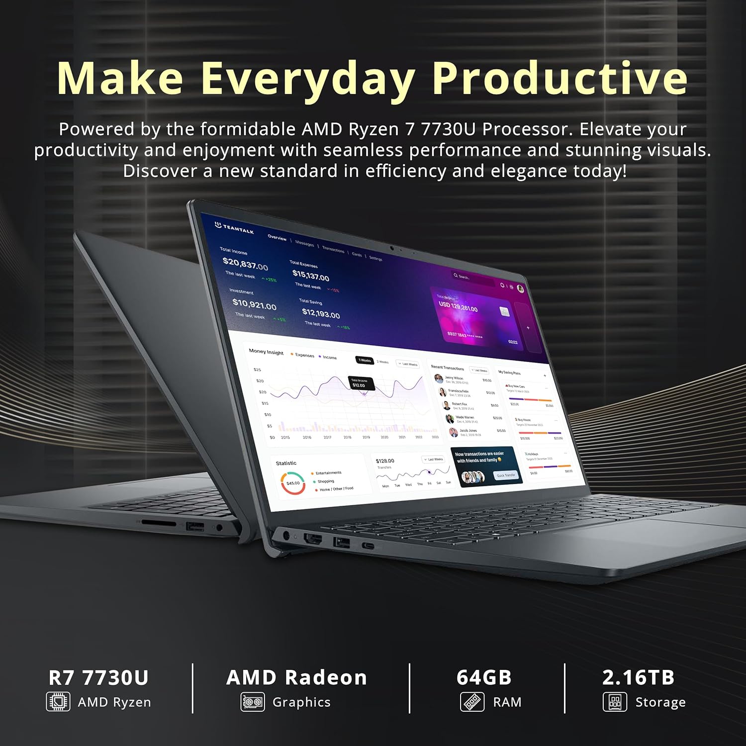 Dell Inspiron 15.6" FHD IPS Touchscreen Laptop, AMD Ryzen 7 7730U, 64GB DDR4 RAM, 2.16TB Storage(2TB SSD+160GB Docking Station Set), AMD Radeon Graphics, Num Pad, HD Camera, Win 11, Black