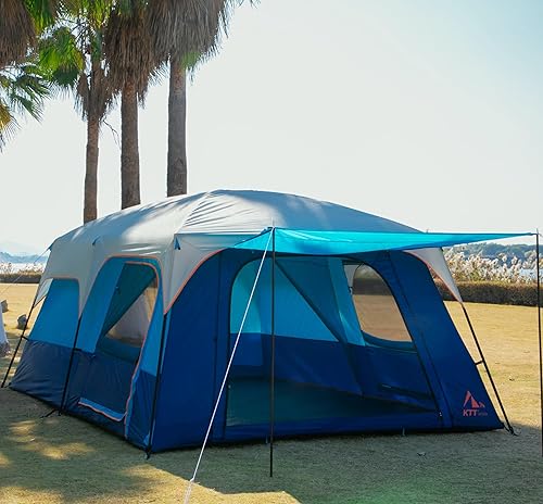 Miniatura 11 de KTT Extra Large Tent 6-10-12-14 Person(B),Family Cabin Tents,2 Rooms,3 Doors and 3 Windows with Mesh,Straight Wall,Waterproof,Double Layer,Big Tent