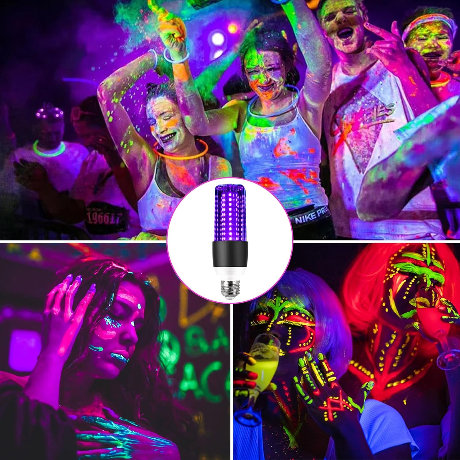 LED Black Light Bulb 15W UV Blacklight 100W Replacement 120V E26 Base, UVA Level 395-400nm Glow in The Dark for Body Pain, Blacklights Party, Halloween Decoration，2 Pack