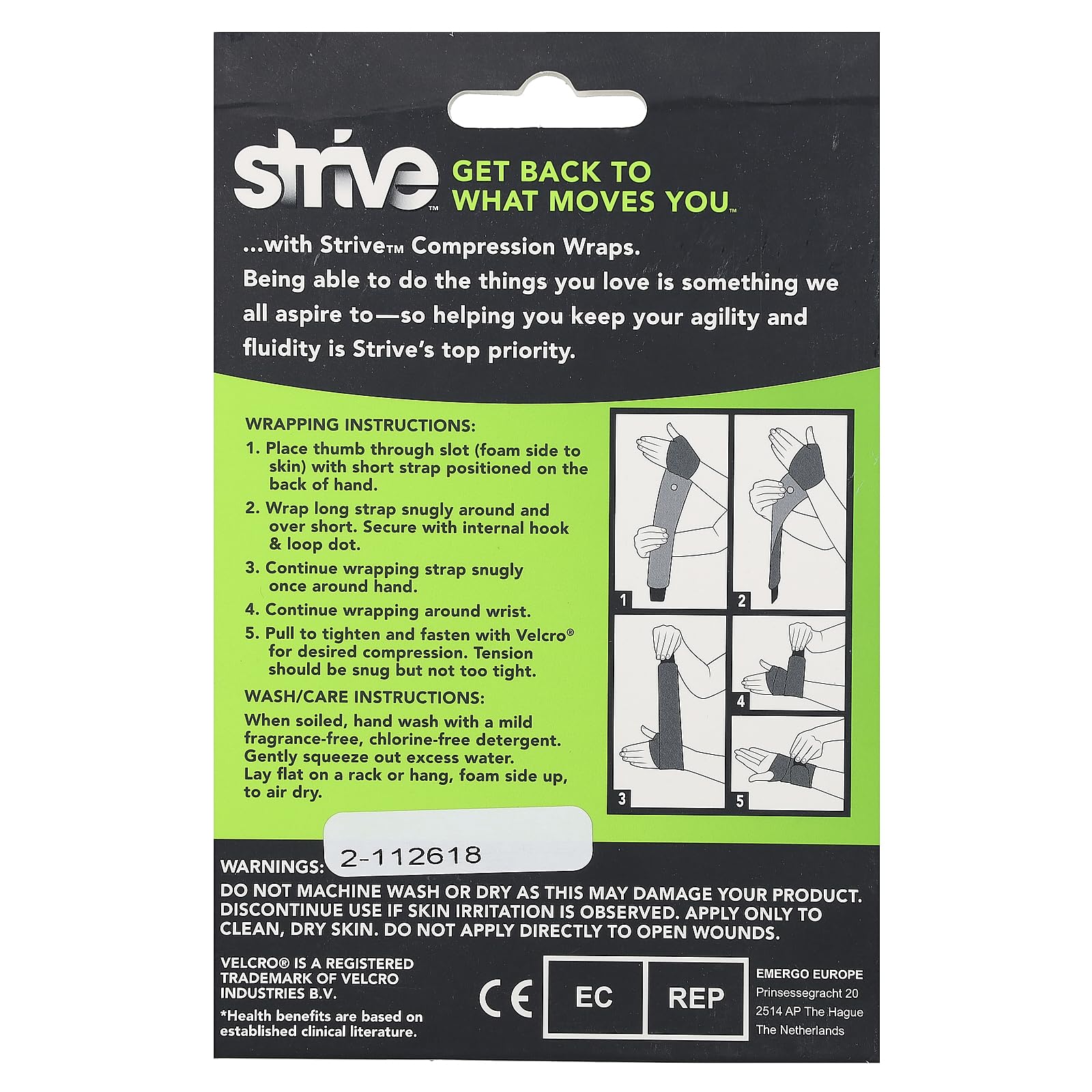 Strive Left Wrist Compression Wrap, Joint Pain Relief and Muscle Recovery for Sports and More, For Men or Women, Reusable, Made in the USA