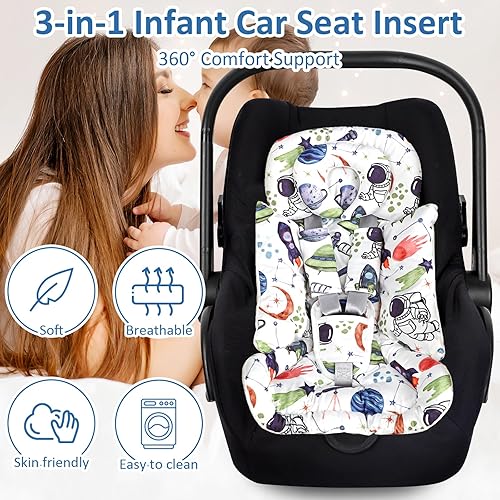 Miniatura 6 de Inserto de asiento de automóvil infantil con cojín extraíble para bebé, inserto reversible para asiento de automóvil recién nacido para soporte de