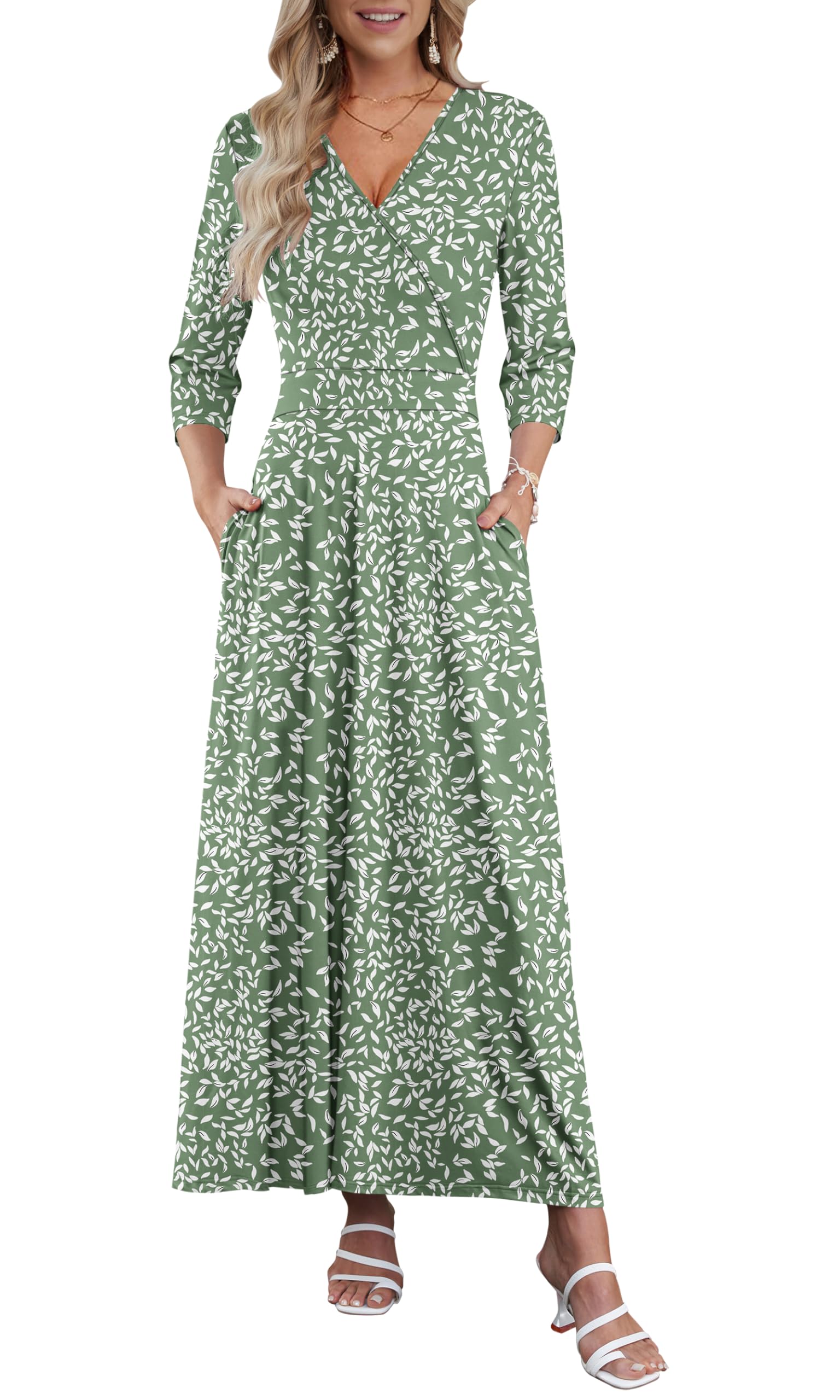 AUSELILY Maxi Dress V Neck Wrap