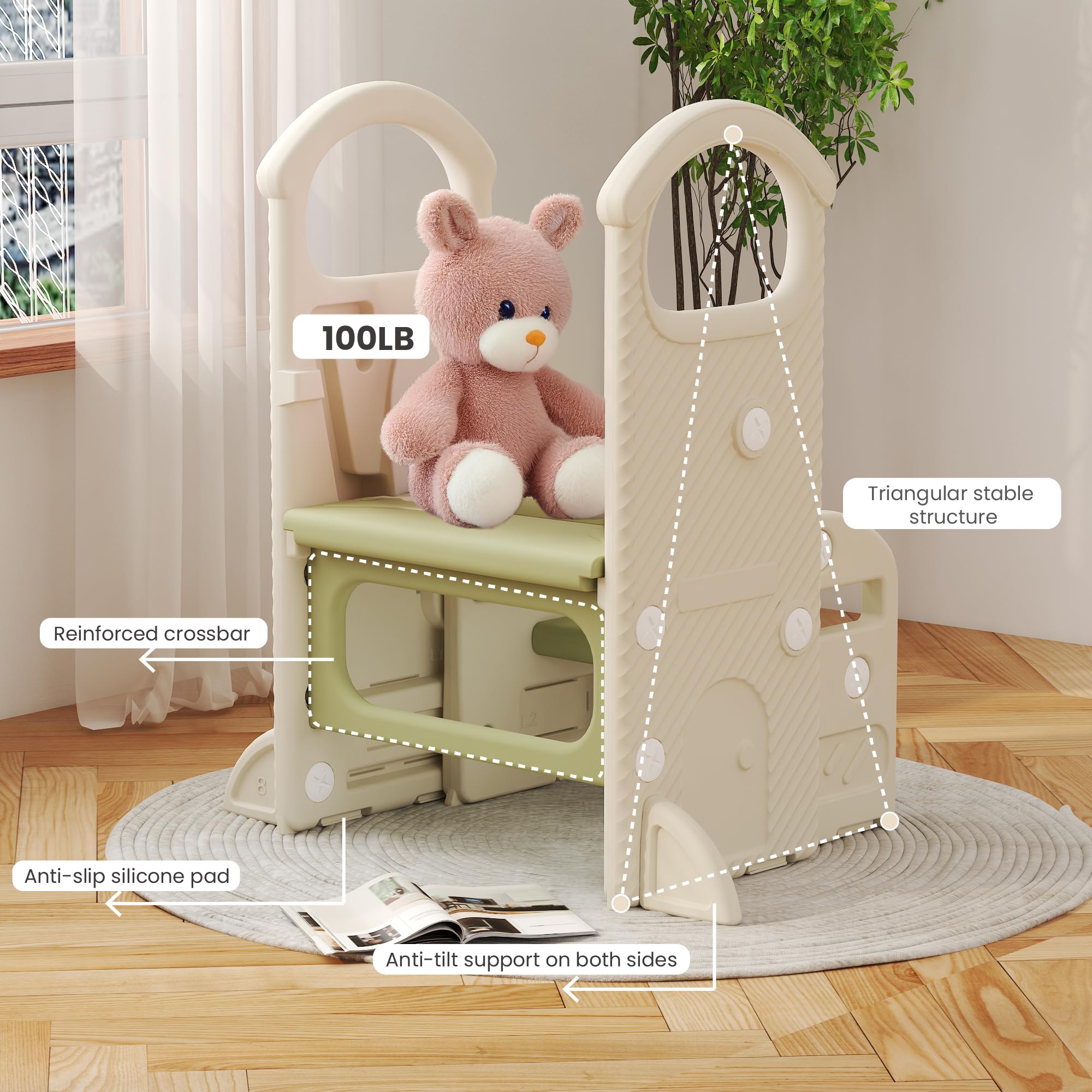 Hominewti Sgabello Per Bambini, Altezza Regolabile A 2-3 Gradini, Sgabello Pieghevole Multifunzionale Per Bambini Con Braccioli, Antiscivolo, Scaletta Per Bambini Piccoli, Per Bagno E Cucina, Verde