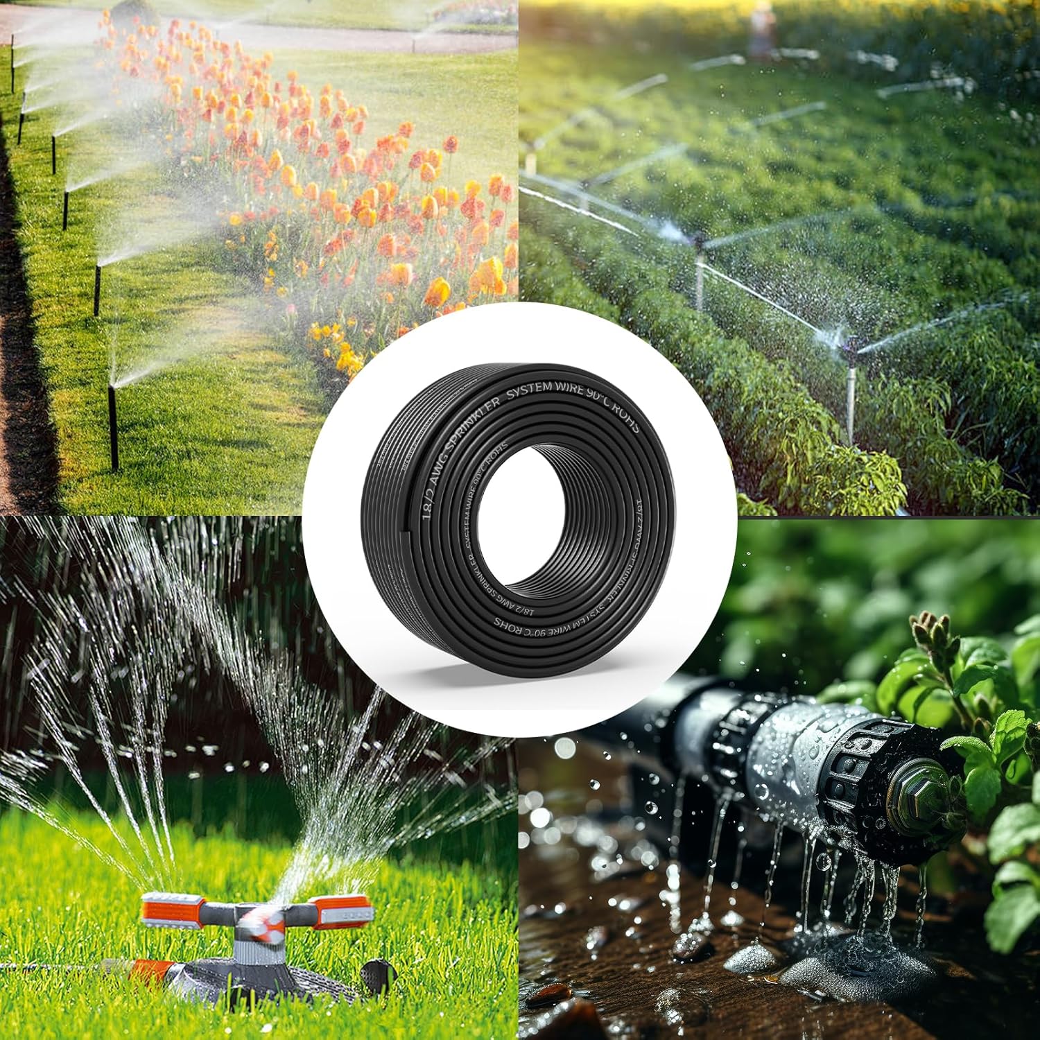 18/2 Solid Sprinkler System Wire 50ft, 18 Gauge Irrigation Wires PVC Jacket Sprinkler Cable for Underground Irrigation Valves Field Central Control System