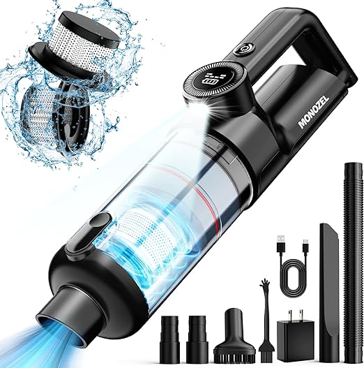 Handheld Vacuum Cordless - Car Vacuum Cleaner with Brushless Motor, 15000Pa Strong Suction with LED Light, Type C Cable and Charger, 2 Fliters, Portable Hand Vacuum for Home, Pet and Car