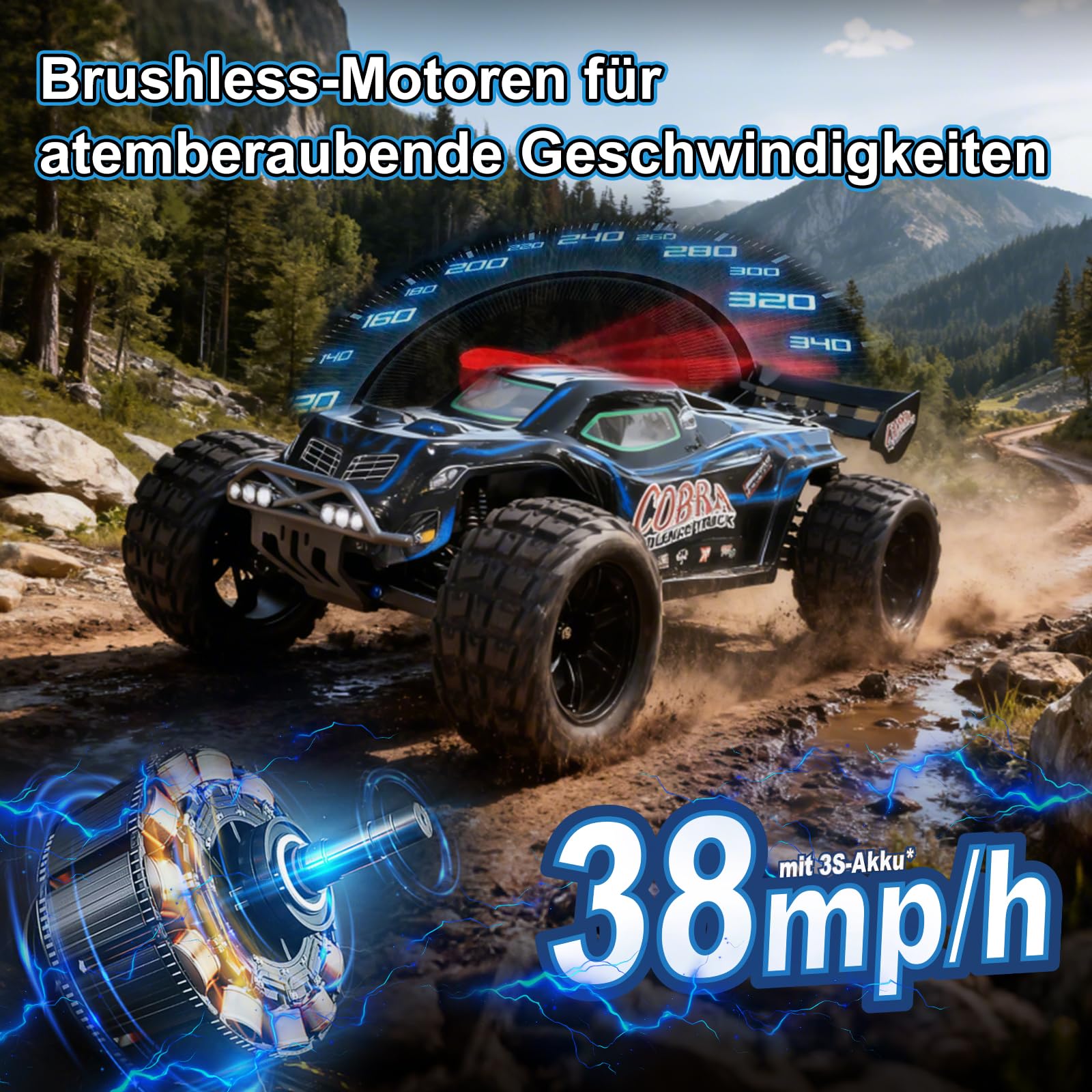 Mini voitures RC haute vitesse 1/8 pour adultes, Truggy électrique tout-terrain 4WD avec batterie LiPo 3S 5000 mAh et moteur sans balais 3660, camion RTR RC avec lumières LED pour tout