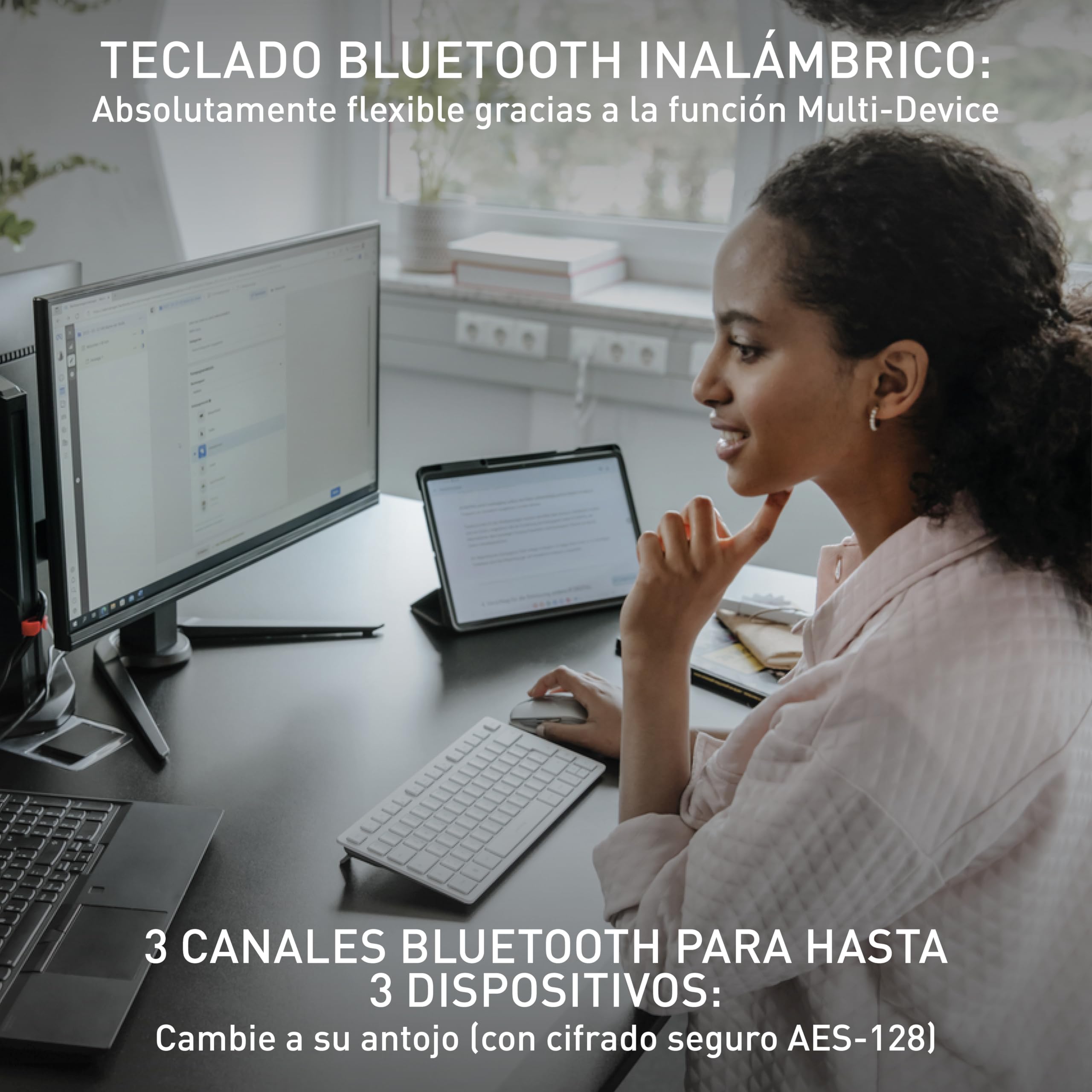 Cherry KW 7100 Mini BT, Teclado Compacto Multidispositivo con 3 Canales Bluetooth, Distribución de Teclado Alemán (QWERTZ), Diseño Plano, Incluye Funda de Transporte, Slate Blue