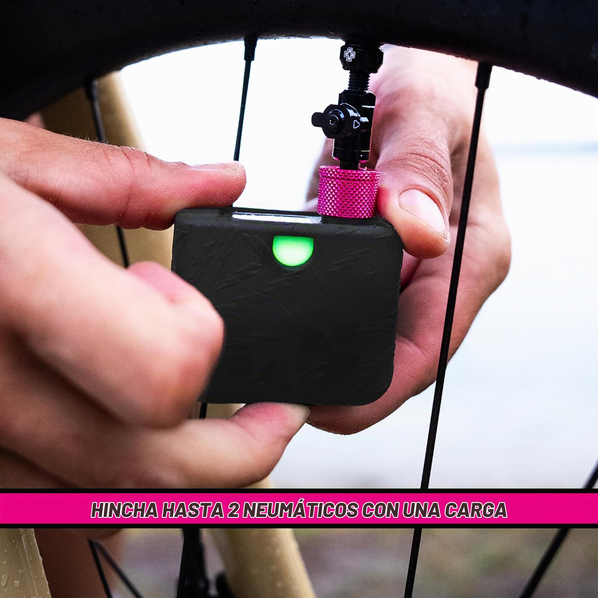 Muc-Off Airmach Mini Inflador Eléctrico - Presta y Schrader - Bomba de Bicicleta Compacta con Carga Rápida USB-C