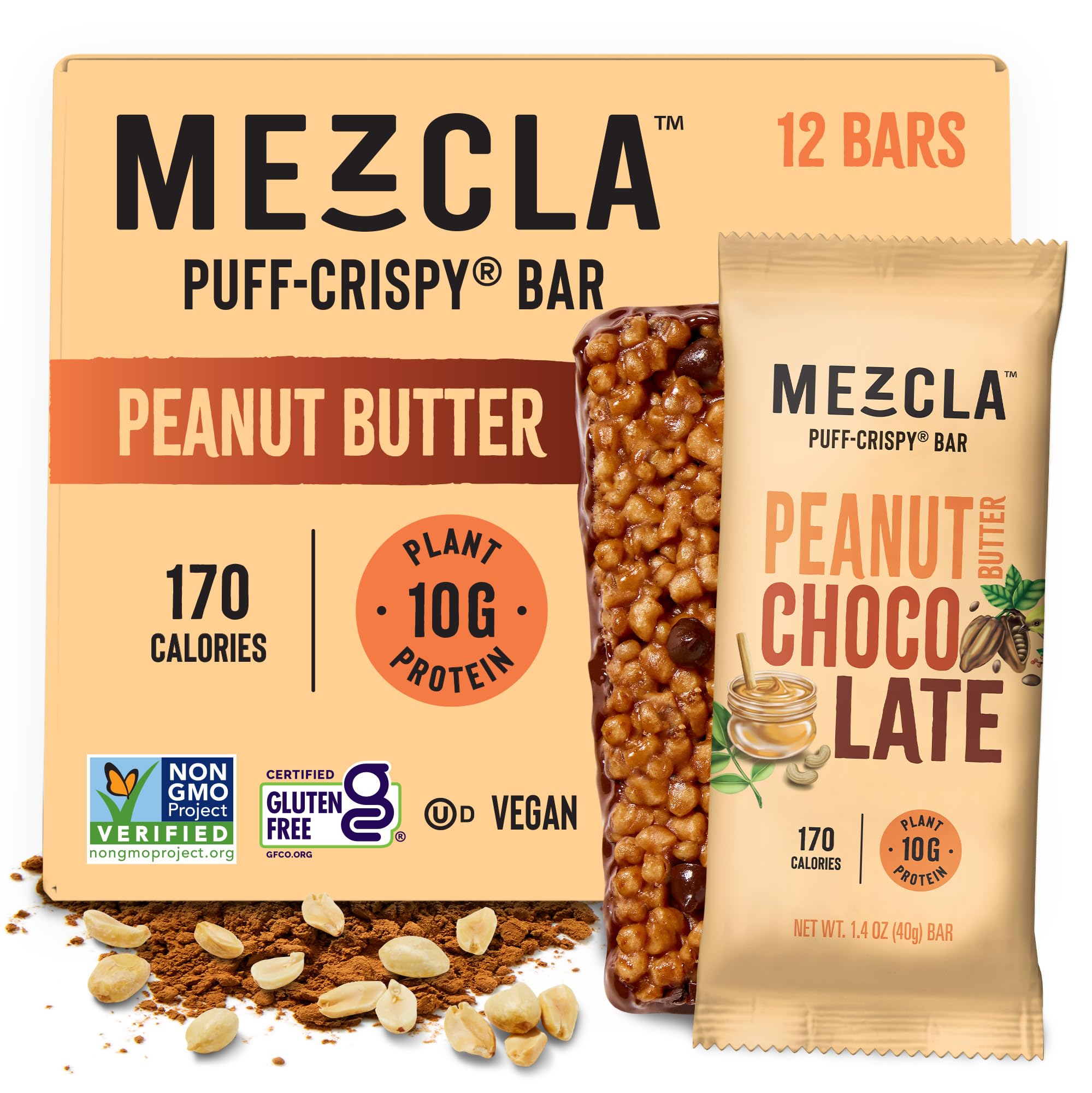 Sponsored Ad - Puff Crispy Protein Bars, Gluten Free & Vegan Protein Bars, 10g Protein, Alt for Crispy Rice Treat, Granola Bars & Breakfast Bars, Healthy Snacks for Adults, Peanut Butter Chocolate, 12 Pack