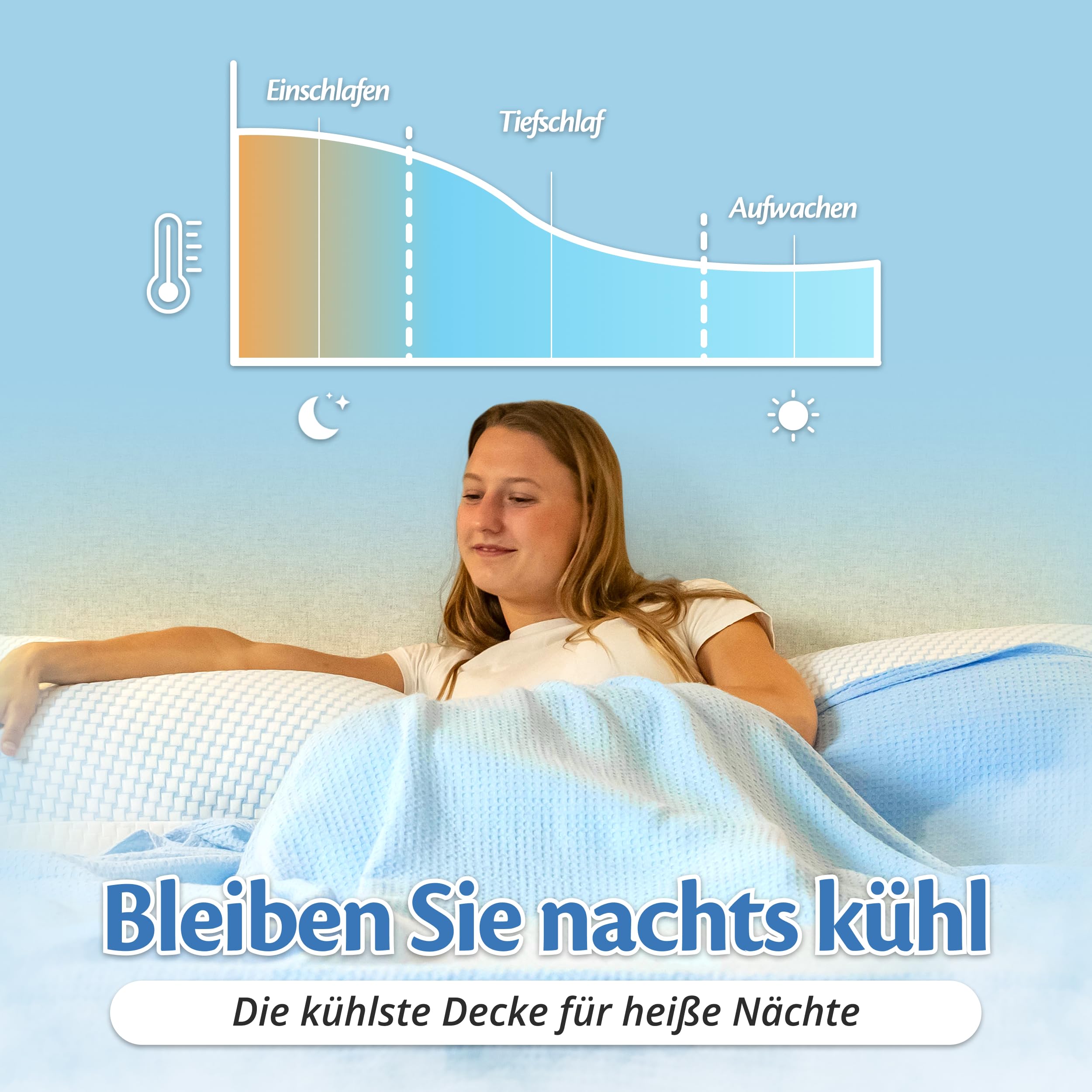 Ella Kühlende Decke, Atmungsaktive Cooling Sleep Decke, Tencel-Stoff und umweltfreundliche Kühldecke für Menschen, Kühldecken zum Schlafen, Oeko-TEX-zertifizierte dünne Sommerdecke 135x200 Himmelblau