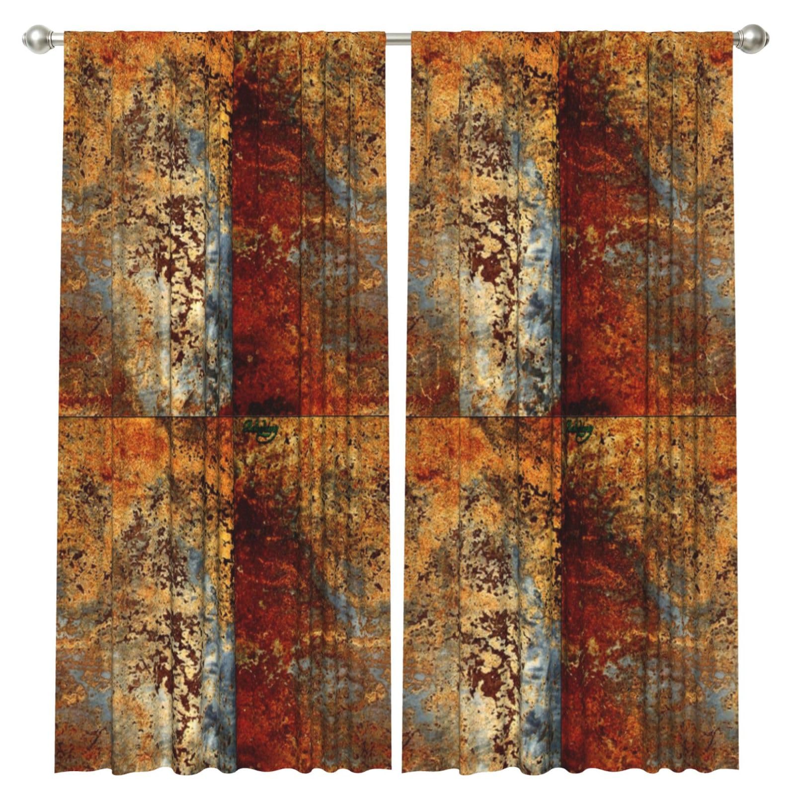 InOmak Brown Rust Colorful Metal Rusty Steel Iron Structure, 2 Panels Window Curtains 52 x 84 Inch Blackout Curtains for Living Room Bedroom